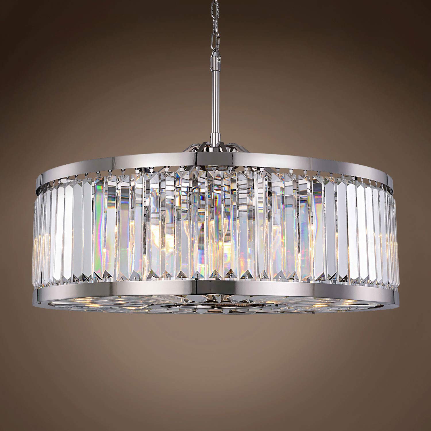 Prysm Transitional 10-Light 35-Inch Clear Crystal Chandelier with Polished Nickel Finish - Elegant Ceiling Hanging Light Fixture for Dining Room, Living Room & Bedroom