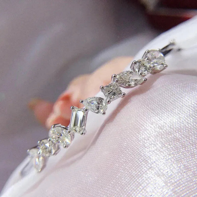 18K White Gold Natural Diamond 3.0ct Special Shaped Bangle for Women - Elegant Luxury Wedding, Engagement & Party Jewelry Gift for Her - Perfect for Anniversary, Valentine's Day & Special Occasions