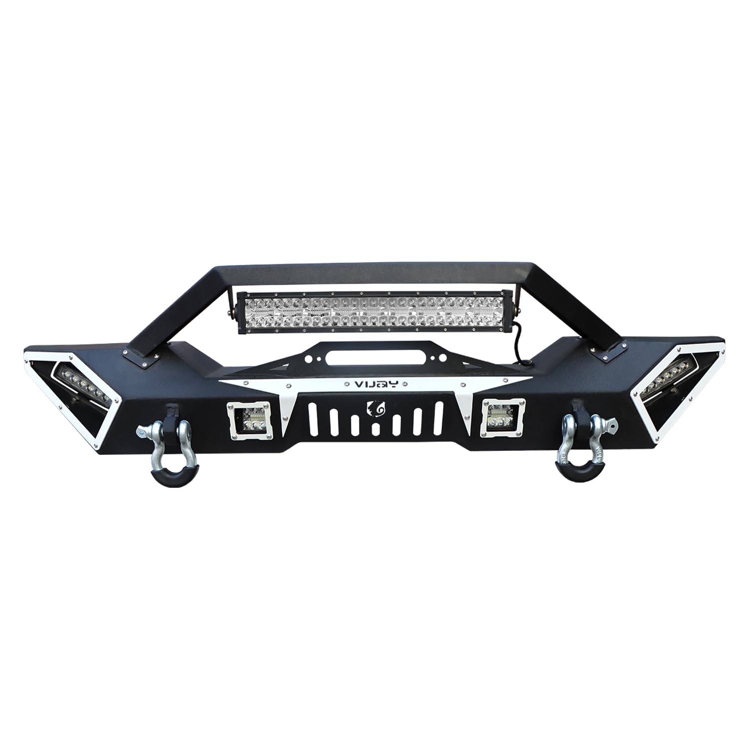 2007-2024 Jeep Wrangler JK/JL & 2020-2024 Gladiator JT Heavy-Duty Steel Front Bumper with Winch Plate, LED Lights & D-Rings (Black Textured Finish) - Off-Road Adventure & Trail Protection