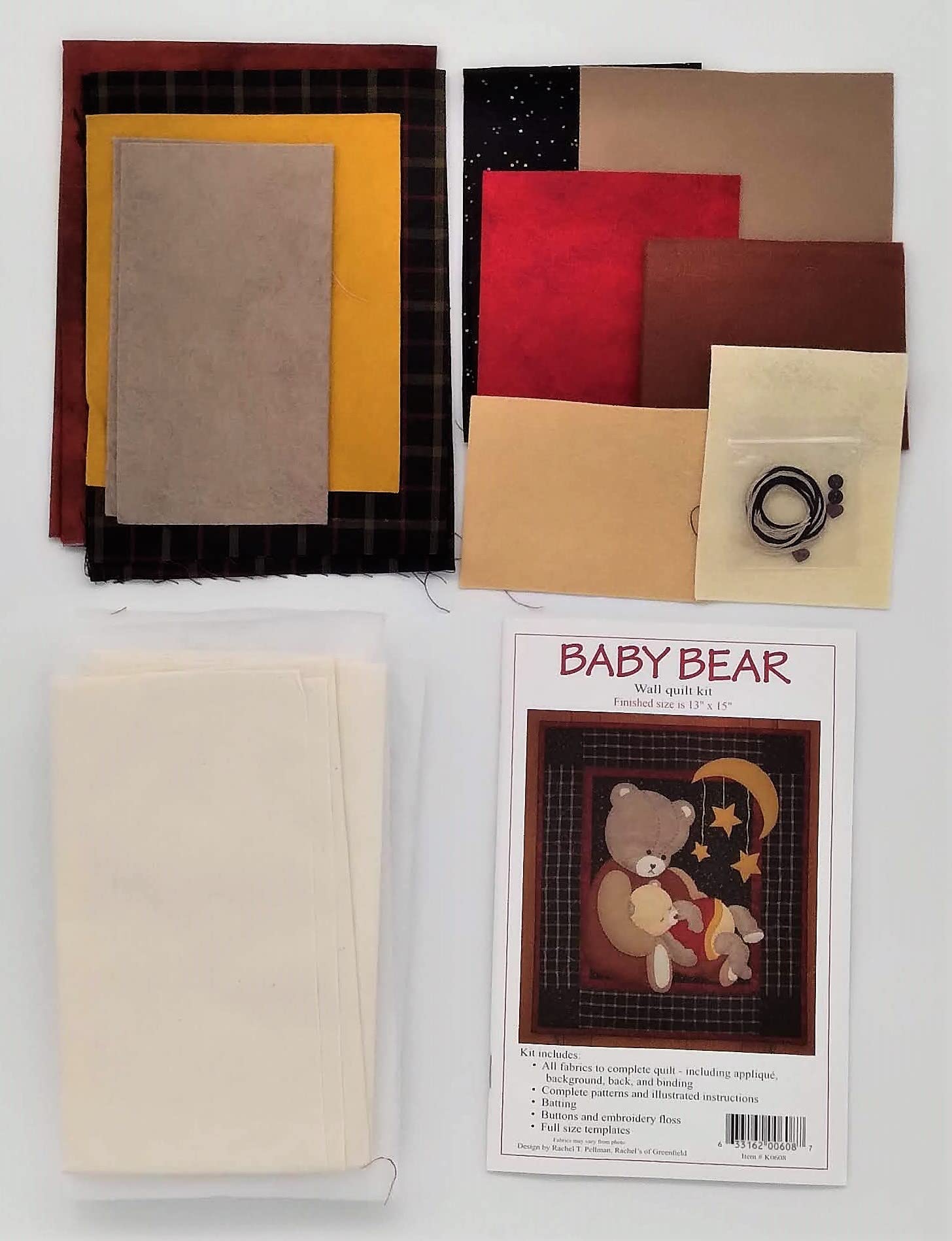 Rachel's of Greenfield Baby Bear Wall Quilt Kit - 13x15 Inch DIY Quilting Kit with Fabric, Pattern & Instructions - Perfect for Nursery Decor, Baby Shower Gifts & Home Craft Projects