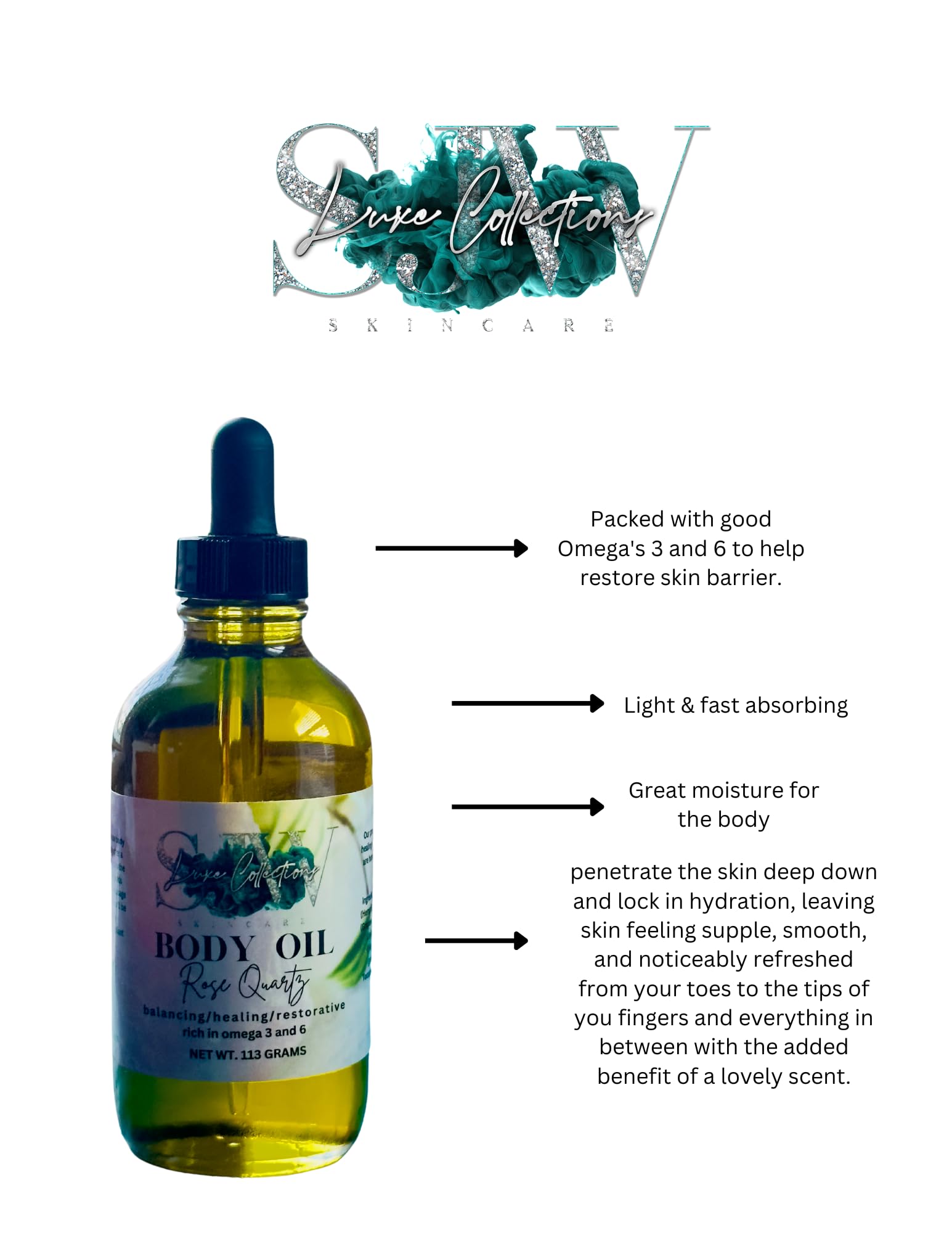 Natural Rose Quartz Infused Body Oil for Hydration & Glow | Vegan, Cruelty-Free Skincare | Perfect for Massage, Aromatherapy & Self-Care Rituals