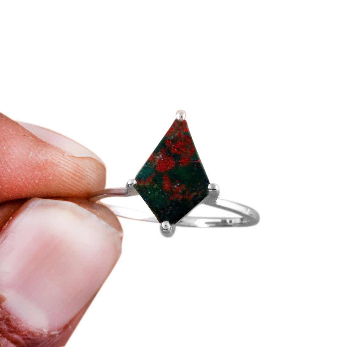12x7mm Bloodstone Kite Engagement Ring - 925 Sterling Silver & Rose Gold Gemstone Ring for Women | Unique Wedding, Proposal & Anniversary Jewelry Gift