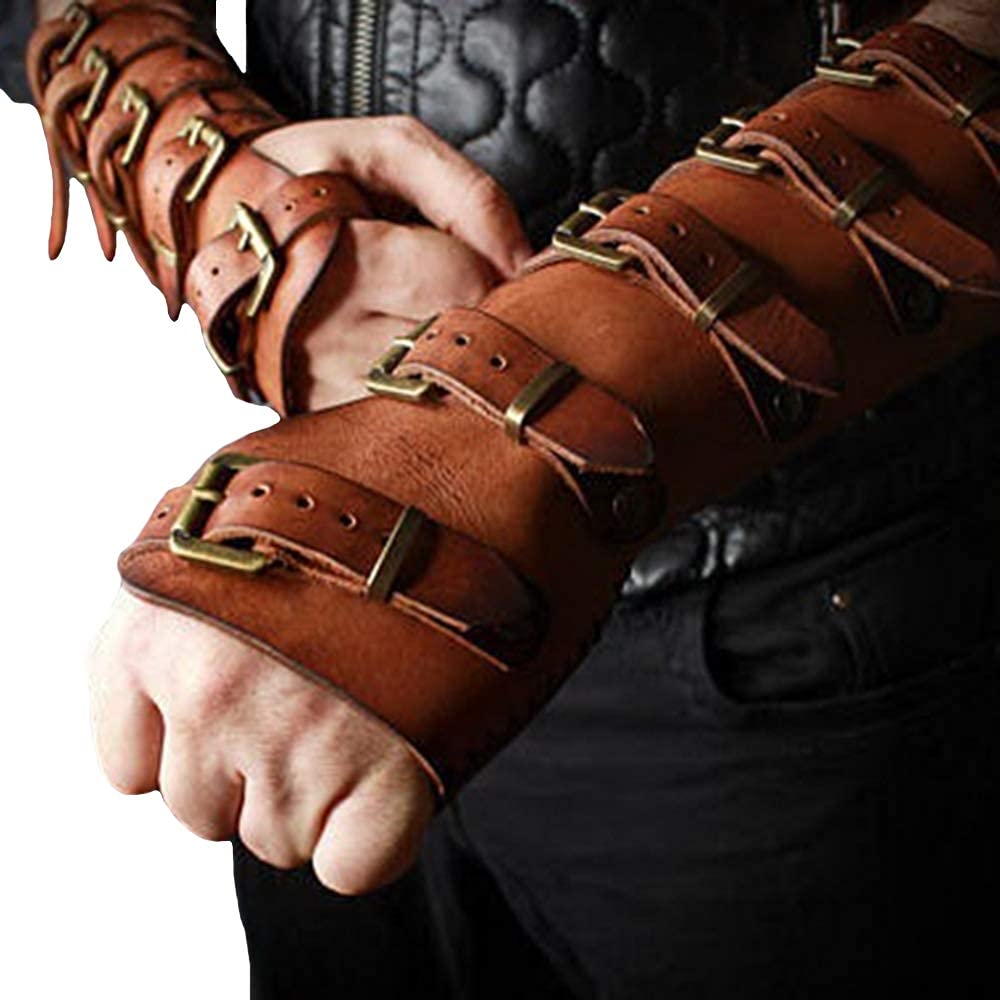Medieval Gauntlet Wristband - Punk Gothic Faux Leather Armor Bracer with Buckles - Perfect for LARP, Cosplay, Renaissance Fairs & Gothic Fashion