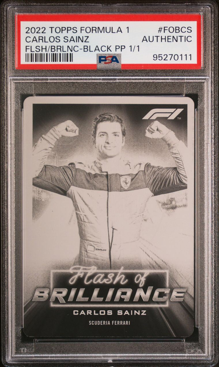 2022 Topps Formula 1 Carlos Sainz #FOBCS Black Printing Plate - Limited Edition Collectible for F1 Fans & Sports Memorabilia Enthusiasts - Perfect for Display, Trading, and Racing Memorabilia Collections