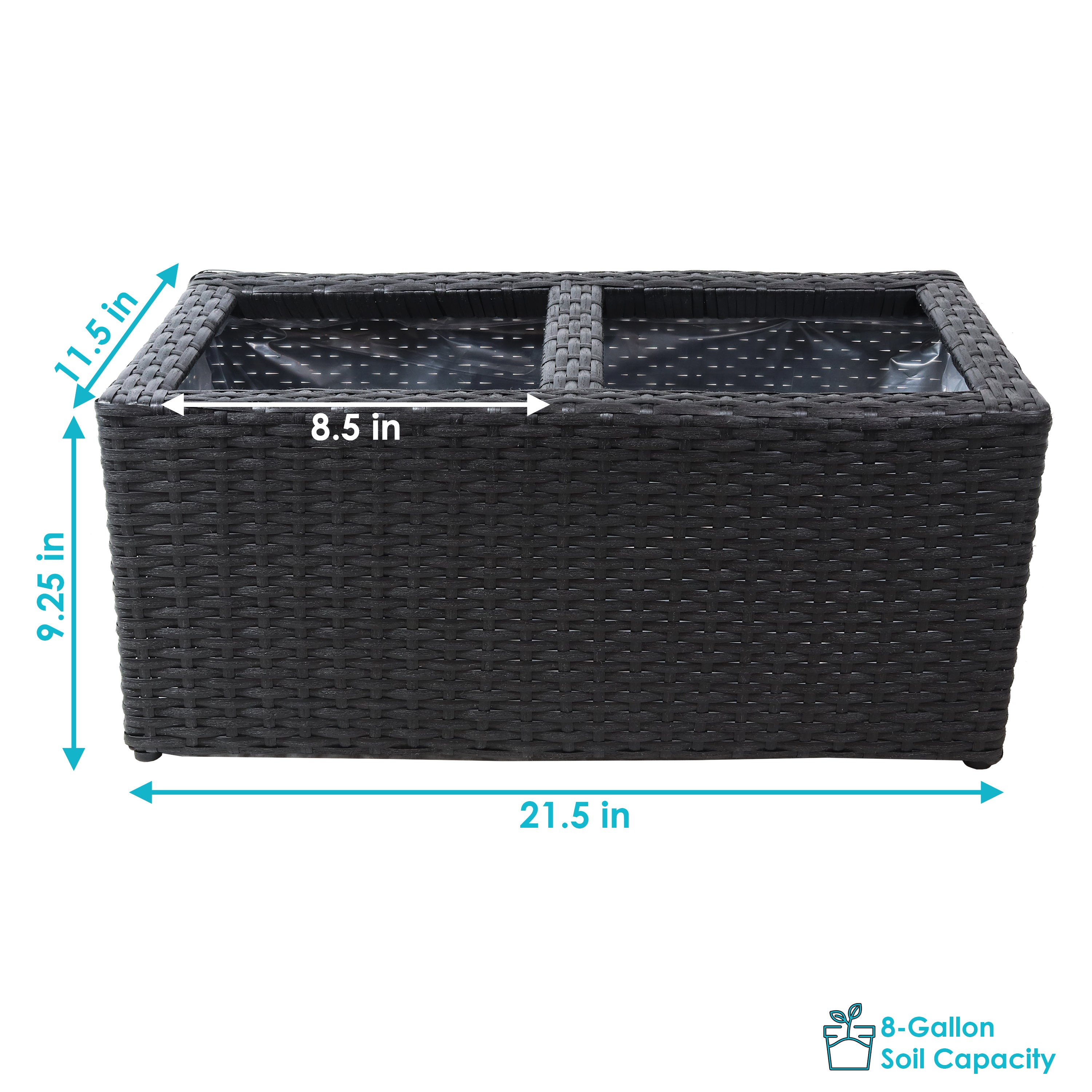 Sunnydaze 2-Piece Set of Modern Rectangle Indoor Planters - Durable Polyrattan Material for Home, Office & Garden Decor - Perfect for Living Room, Patio or Balcony Plants