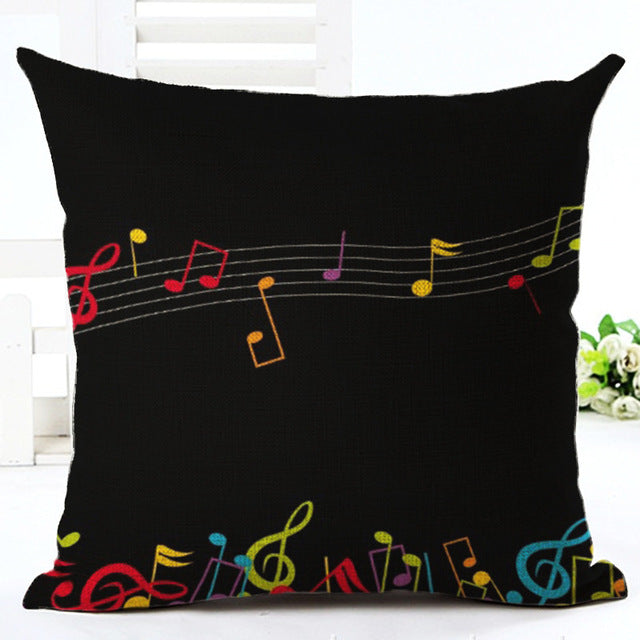 Music Note Printed Cotton Linen Decorative Pillow Cover 45x45cm - Bohemian Style Throw Pillow Case for Sofa, Bed, Couch - Home Decor & Gift Idea