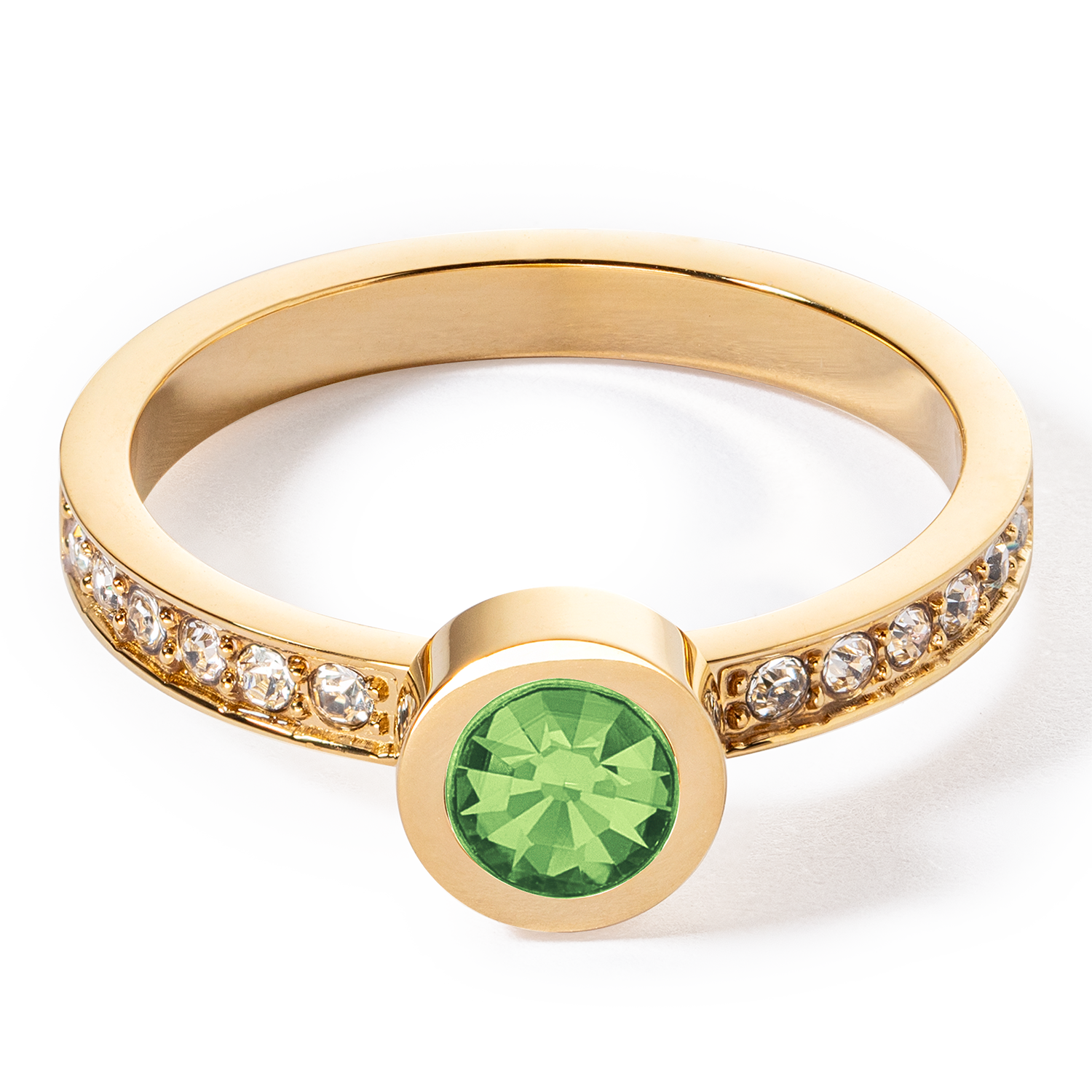Sparkling Dots Gold Green Ring for Women - Elegant Cubic Zirconia Fashion Jewelry for Party, Wedding, and Evening Occasions