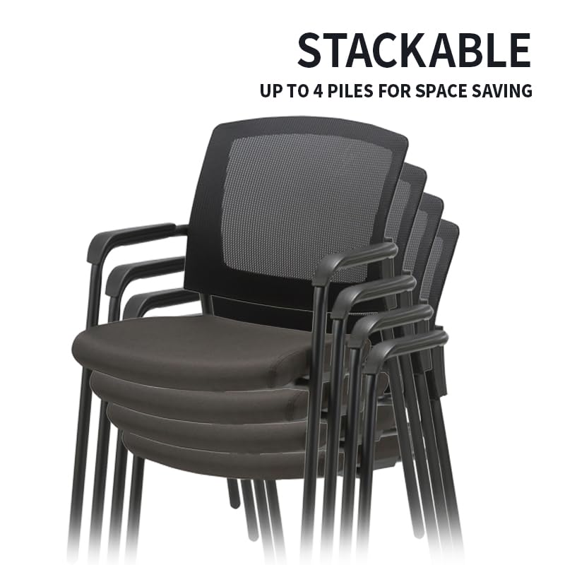 CLATINA Ergonomic Mesh Guest Chair with Arms - Stackable Office Chair for Home, Waiting Room, Lobby, Reception & Conference - No Wheels, Alba Black (1 Pack) - Perfect for Small Spaces & Temporary Seating