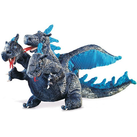 Blue Three-Headed Dragon Hand Puppet - Fantasy Toy for Kids, Storytelling & Role Play - Perfect for Imaginative Play & Theater Performances