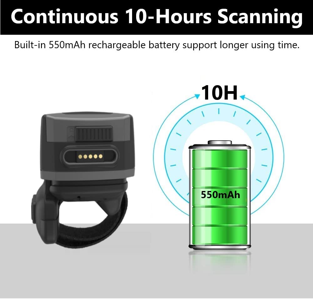 1D 2D Wireless Bluetooth Mini Ring Barcode Scanner - IP65 Waterproof, Compatible with Zebra SE4107, iOS & Android - Includes TPU+PC Case, 550mAh Replaceable Battery & Charger - Perfect for Retail, Warehouse & Inventory Management