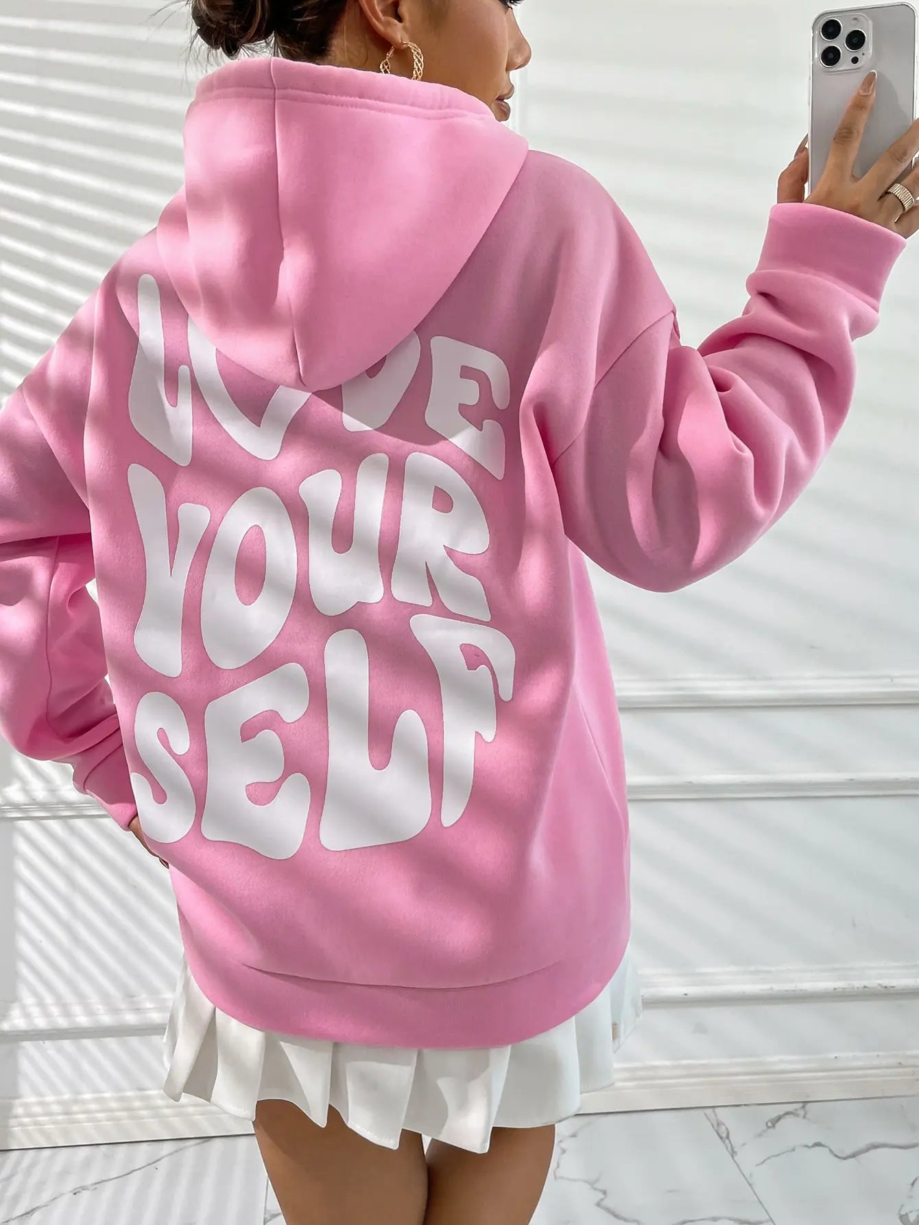Love Yourself Cotton Printed Hoodie - Creative Oversized Women's Sweatshirt for Streetwear & Harajuku Fashion | Perfect for Casual Outfits, Outdoor Activities and Trendy Street Style