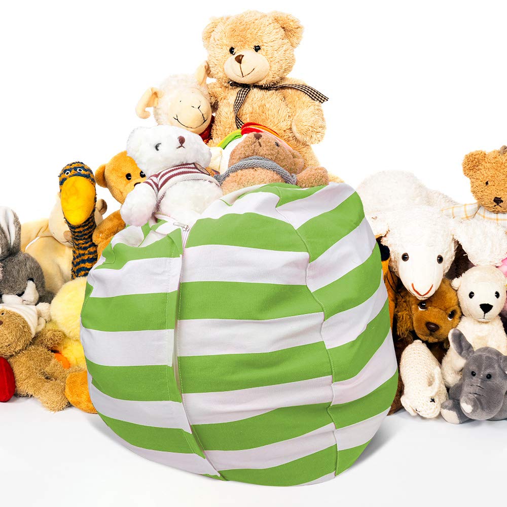 27 Inch Stuffed Animal Storage Bean Bag Chair Cover for Kids Room - Large Toy Organizer for Boys & Girls (3-9 Years) - Perfect for Playroom, Nursery & Birthday Gifts - Green