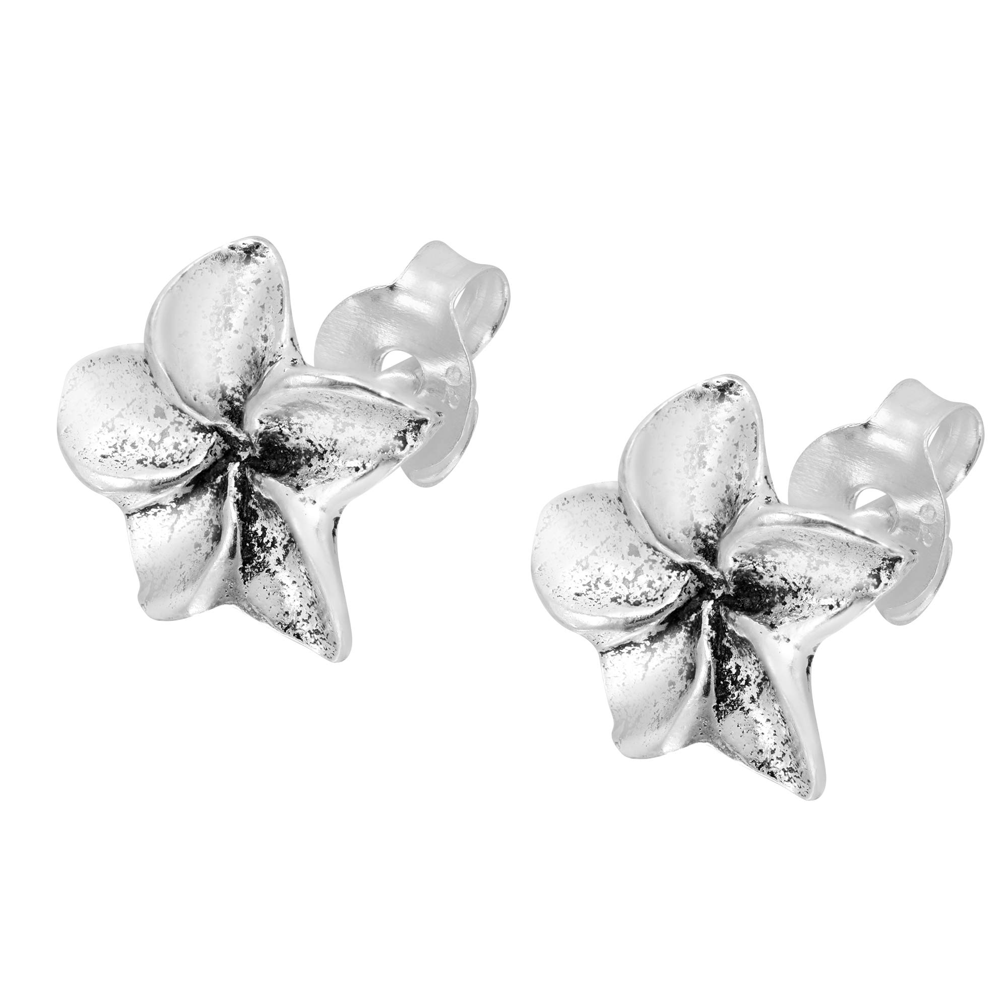AeraVida Hawaiian Plumeria Flower Sterling Silver Stud Earrings for Women | Tiny Floral Post Earrings | Elegant Gift for Daughter, Wife, Mom | Perfect for Weddings, Parties & Everyday Wear