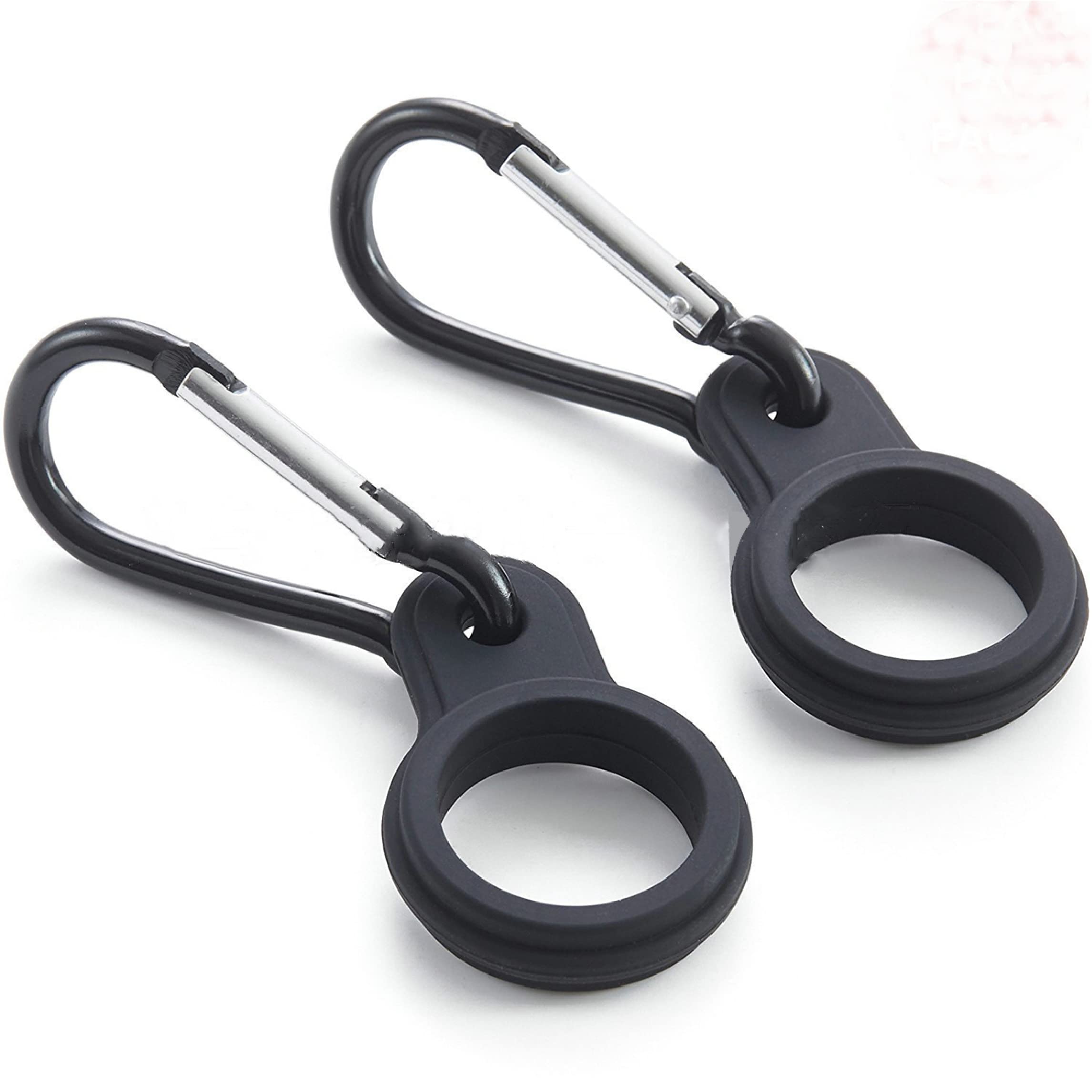 WeddHuis Set of 4 Black Water Bottle Cages with Carabiner Clip - Durable Bike Bottle Holder, Keyring Hook for Camping, Hiking, Cycling & Outdoor Activities