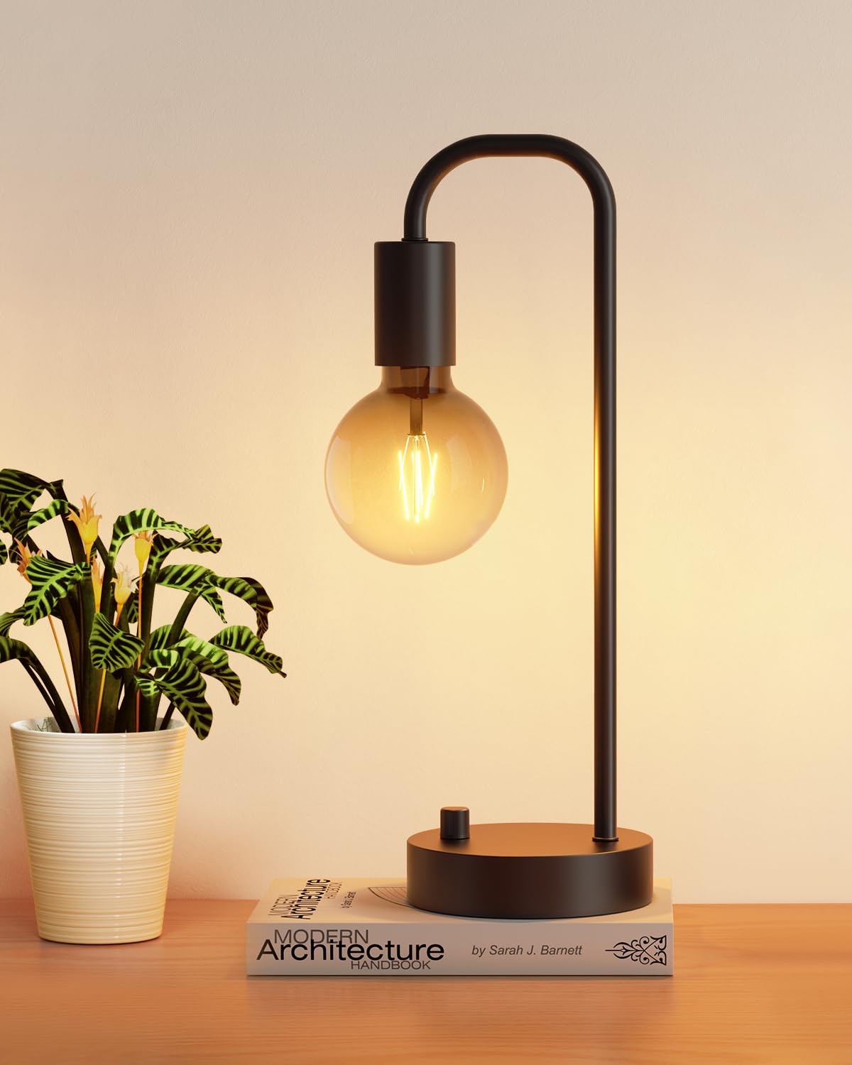 ONEWISH Industrial Table Lamp - Dimmable Modern Bedside Lamp with 2700K Warm Light Bulb for Bedroom, Living Room & Office (Bulb Included) | Perfect for Reading, Nightstand Decor & Workspace Lighting