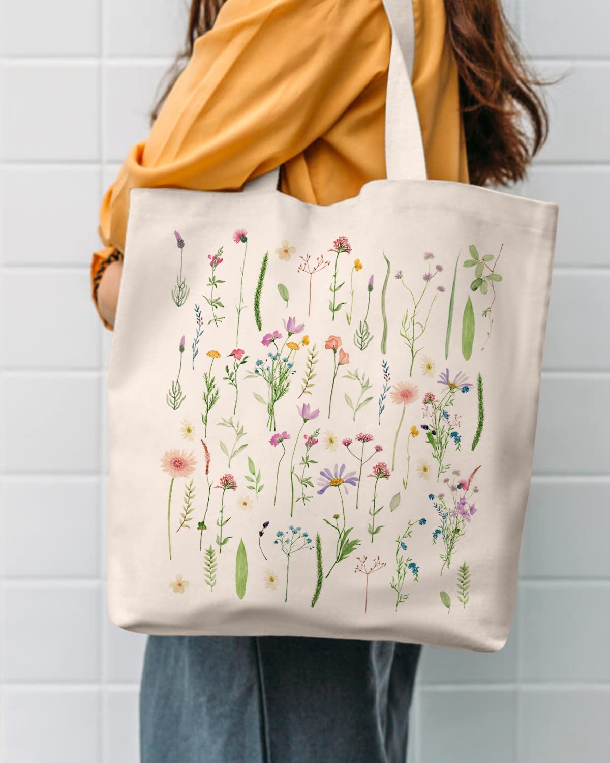 Stylish Aesthetic Canvas Tote Bag for Women - Reusable Cotton Shopping Bag for Beach, Grocery & Daily Use - Trendy Eco-Friendly Shoulder Bag for Work, Travel & Casual Outings