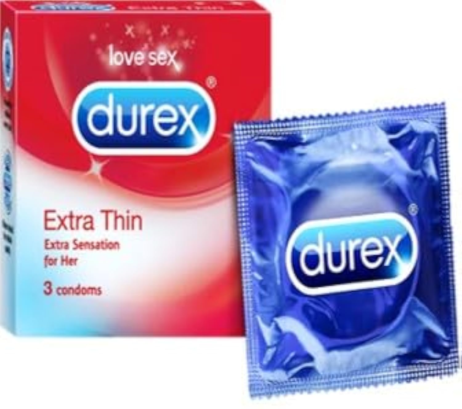 Durex Extra Thin Condoms for Men - Ultra Sensitive Latex Protection, 3 Count Pack | Safe with Lubes & Sex Toys | Perfect for Enhanced Intimacy & Couples Play