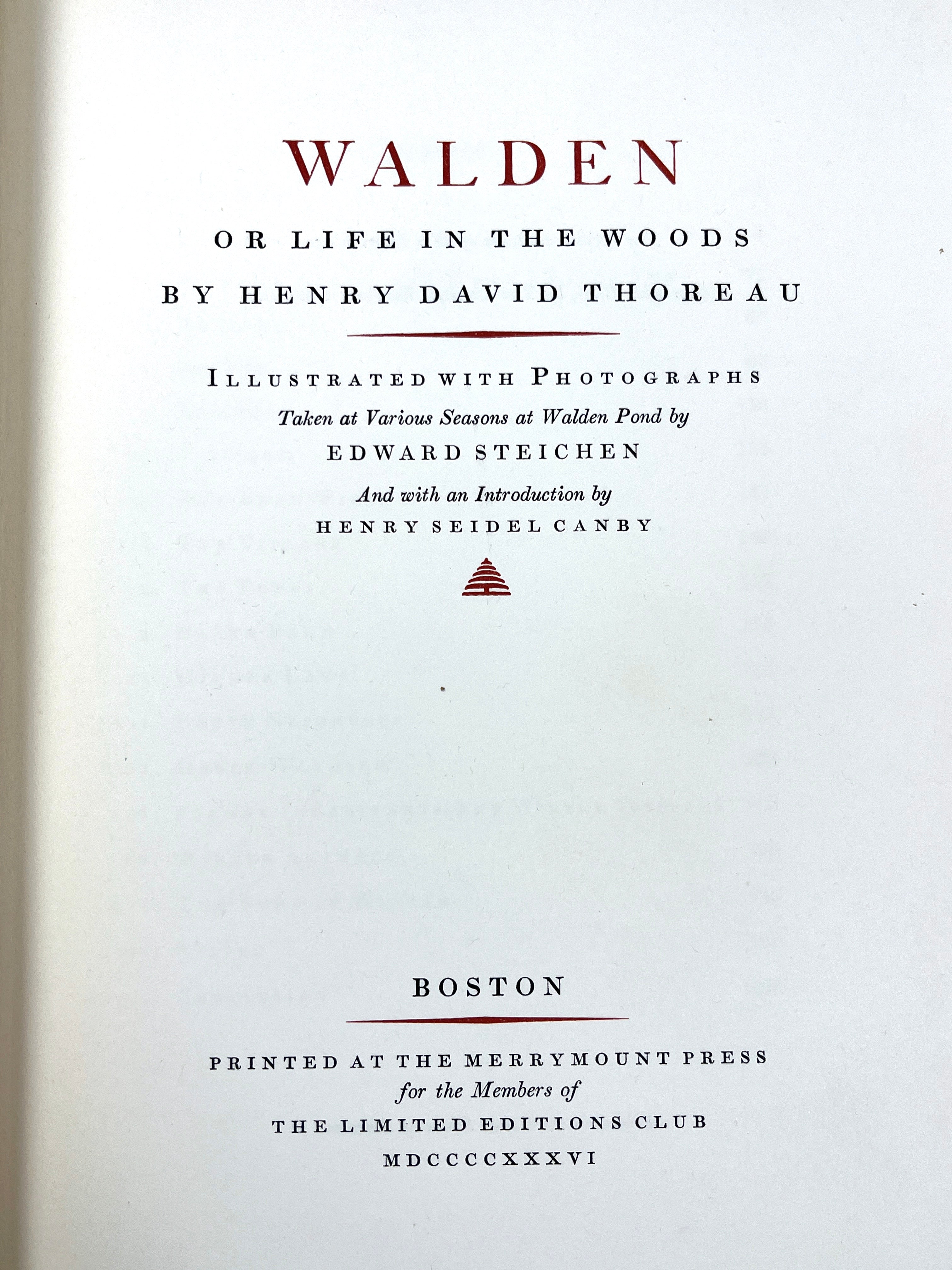 Walden or Life in the Woods by Henry David Thoreau - Limited Editions Club Signed Copy with Edward Steichen Photography | Classic American Literature, Nature Writing & Philosophy Book for Collectors, Home Library Decor and Literary Enthusiasts