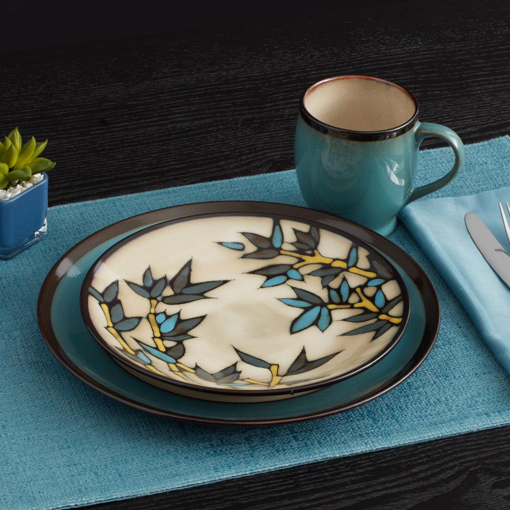 Belmont Set of 4 Blue Round Dinner Plates - Elegant Ceramic Plates for Everyday Dining, Parties & Entertaining - Dishwasher & Microwave Safe Dinnerware