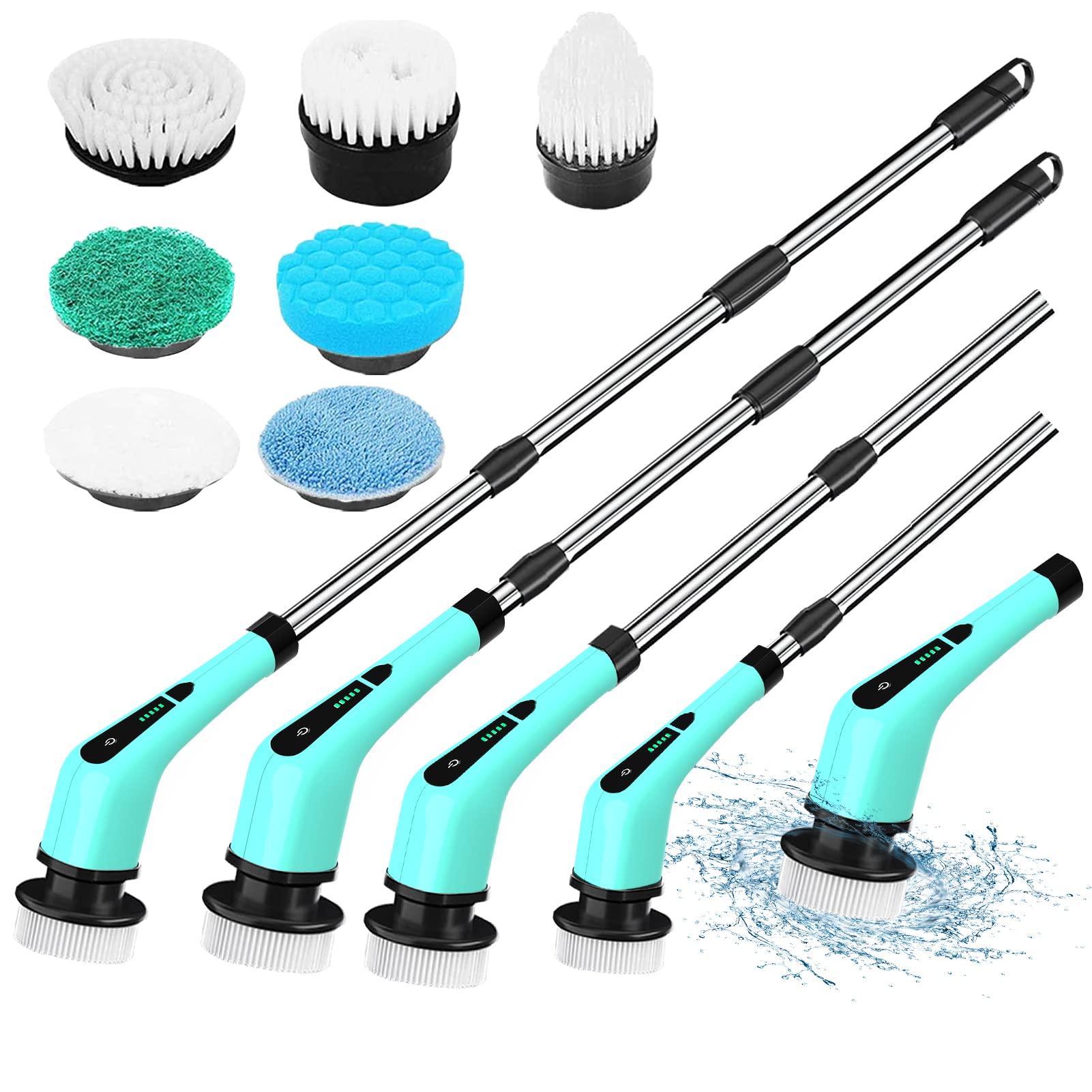 Cordless Electric Spin Scrubber with 7 Brush Heads - Long Handle Power Scrubber for Bathroom, Shower, Kitchen, Wall, Floor & Window Cleaning | Perfect for Deep Cleaning Tiles, Grout & Hard-to-Reach Areas