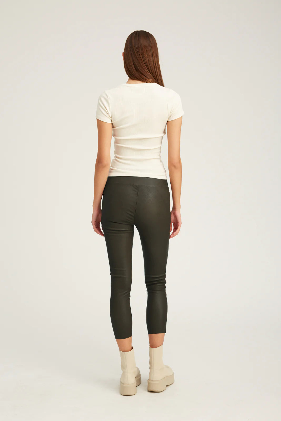 Premium Capri Leather Leggings for Women - High Waisted Faux Leather Pants - Stretchy Vegan Leather Leggings for Yoga, Workout & Casual Wear