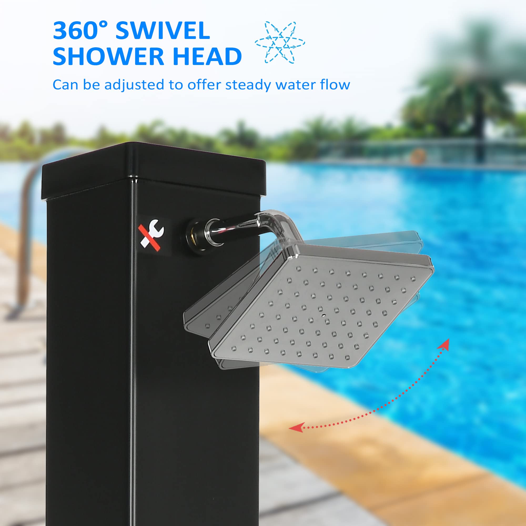 Outsunny 10.6 Gallon Solar Outdoor Shower with Adjustable Temperature & Rotating Shower Head - Portable Camping Shower for Beach, Poolside, Backyard, and RV Use