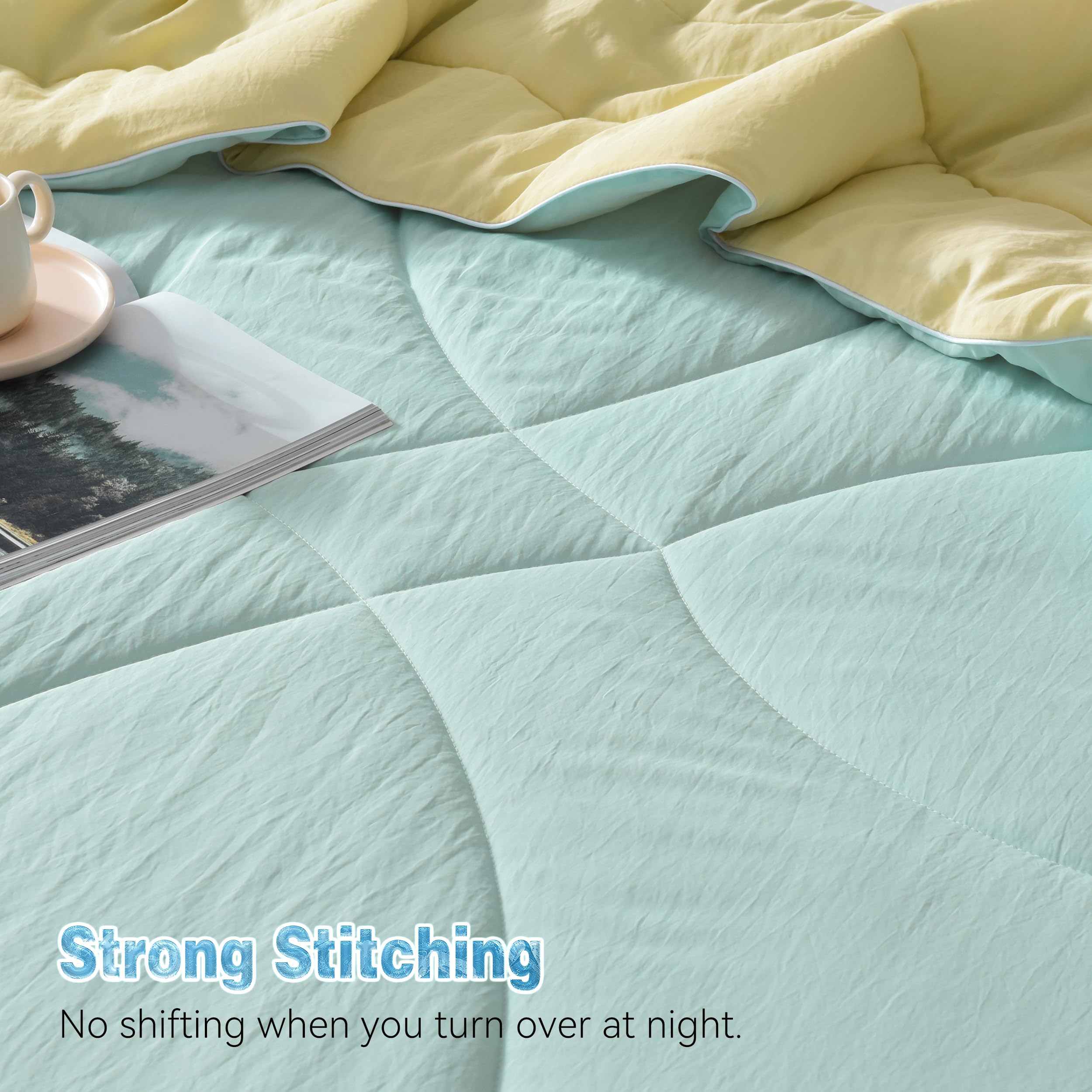 Cooling Summer Blanket - Lightweight Breathable Comforter for Hot Sleepers & Night Sweats | Reversible Cooling Quilt with Lyocell™ Blend Fabric | Machine Washable (Mint/Butter, 80