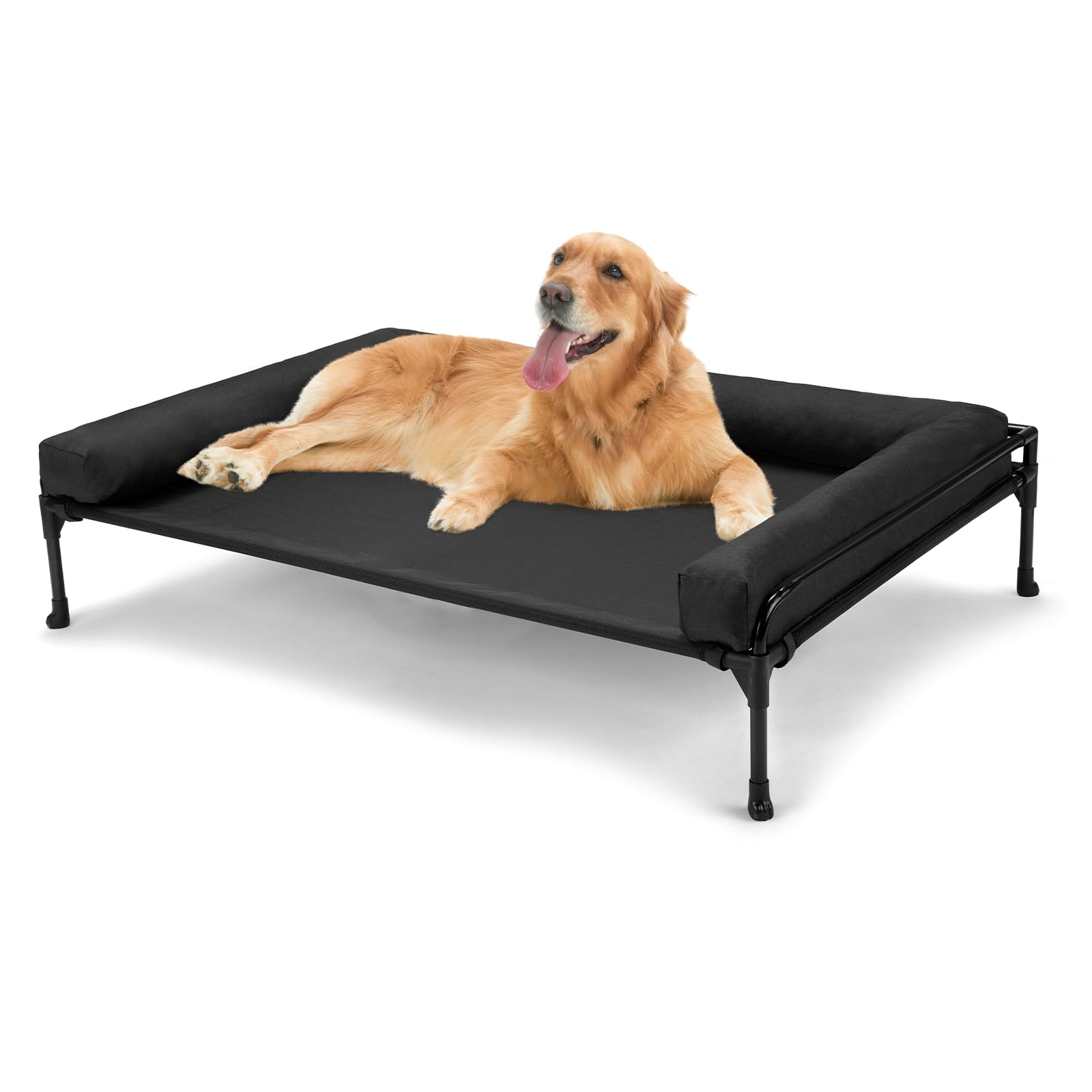 Veehoo Elevated Cooling Dog Bed for Large Dogs - Breathable Mesh Outdoor Pet Cot with Non-Slip Feet & Removable Bolster, 41