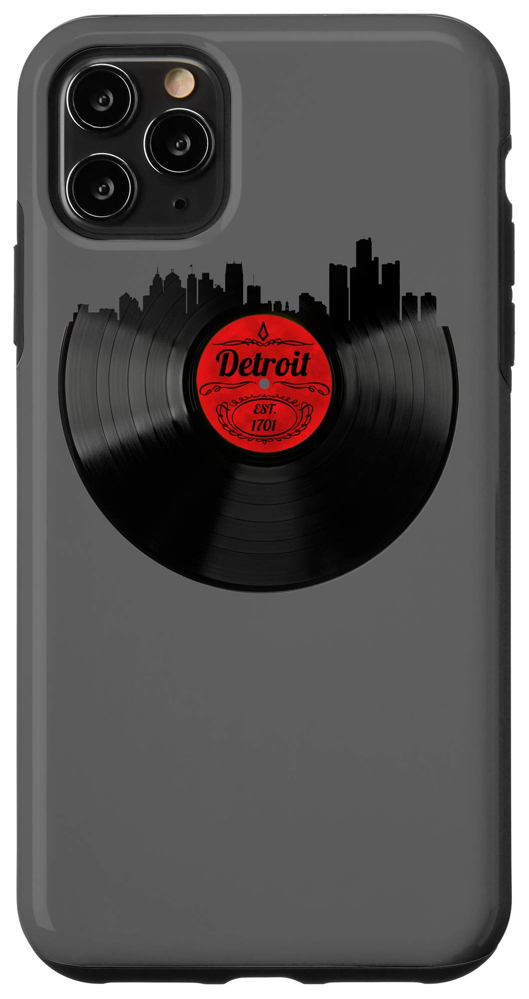iPhone 11 Pro Max Case - Detroit Skyline Vinyl Record Design, Aesthetic Protective Cover for Hipster Style | Perfect for Music Lovers & Urban Lifestyle Enthusiasts