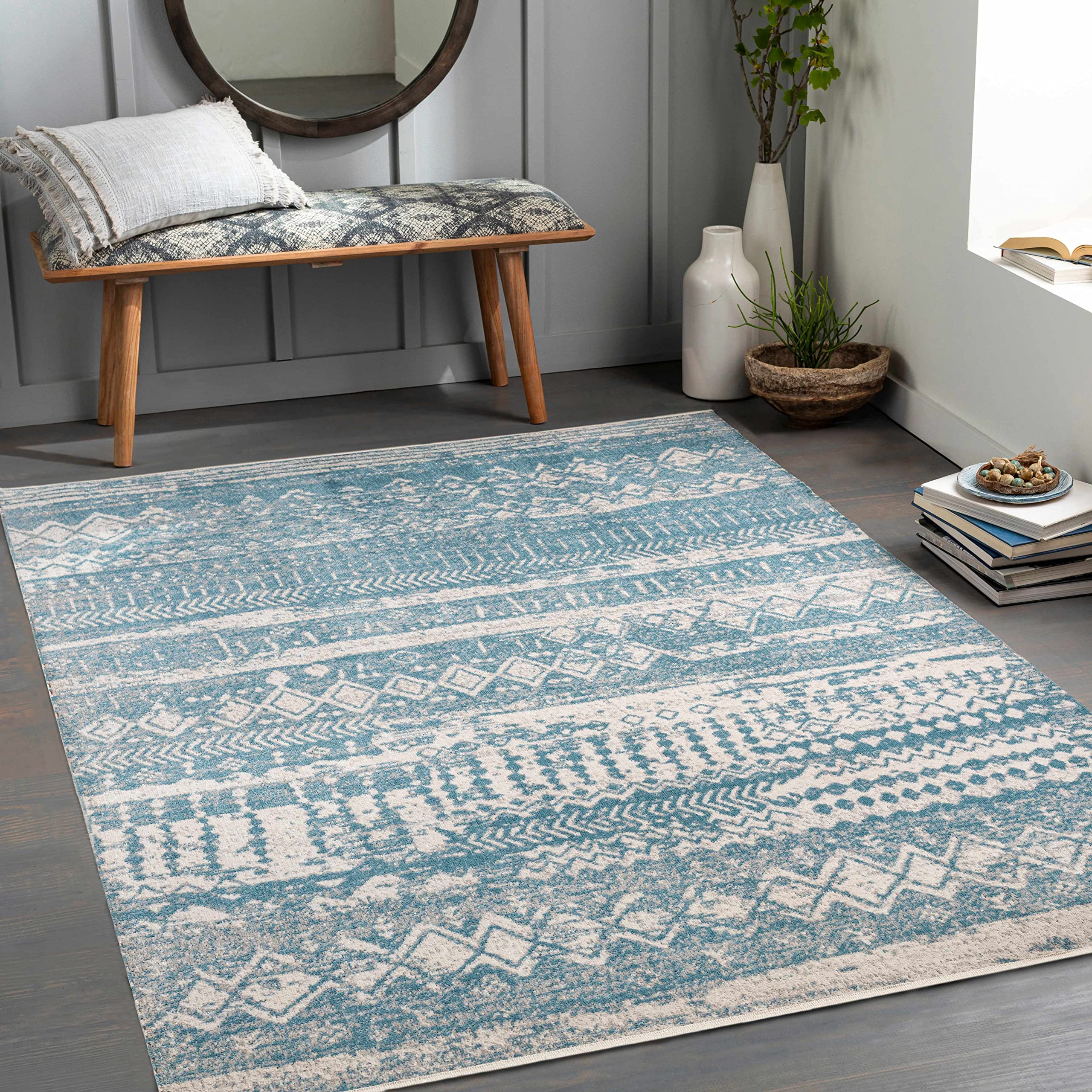 Premium Hauteloom Fatsa Washable Area Rug - Soft Blue & Gray Modern Design - 9'3