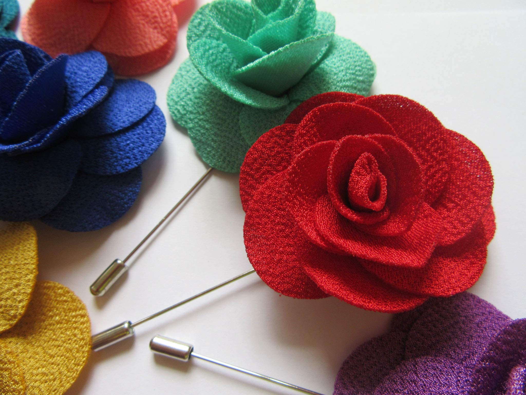 YYCRAFT 12 PCS Fabric Rose Boutonniere Pins for Men - 2.25 Inch Wedding, Business & Party Lapel Flower Pins - Perfect for Suits, Tuxedos & Formal Events