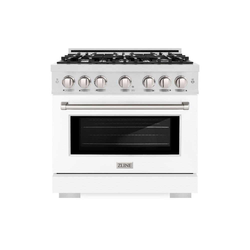 ZLINE 36-Inch 5.2 Cu. Ft. Dual Fuel Range - 6 Burner Gas Cooktop & Electric Convection Oven - Satin Stainless Steel with White Matte Door (HDRS WM 36) - Perfect for Modern Kitchens & Professional Cooking