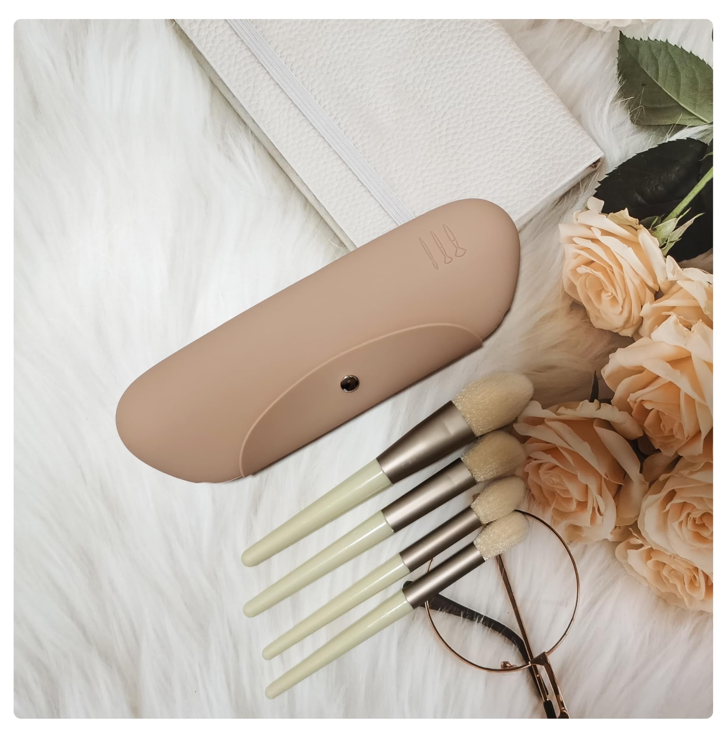 Premium Silicone Travel Makeup Brush Holder Case - Magnetic Closure Cosmetic Organizer Pouch for Women | Perfect for Airplane, Vacation & On-the-Go Makeup Essentials (Khaki)