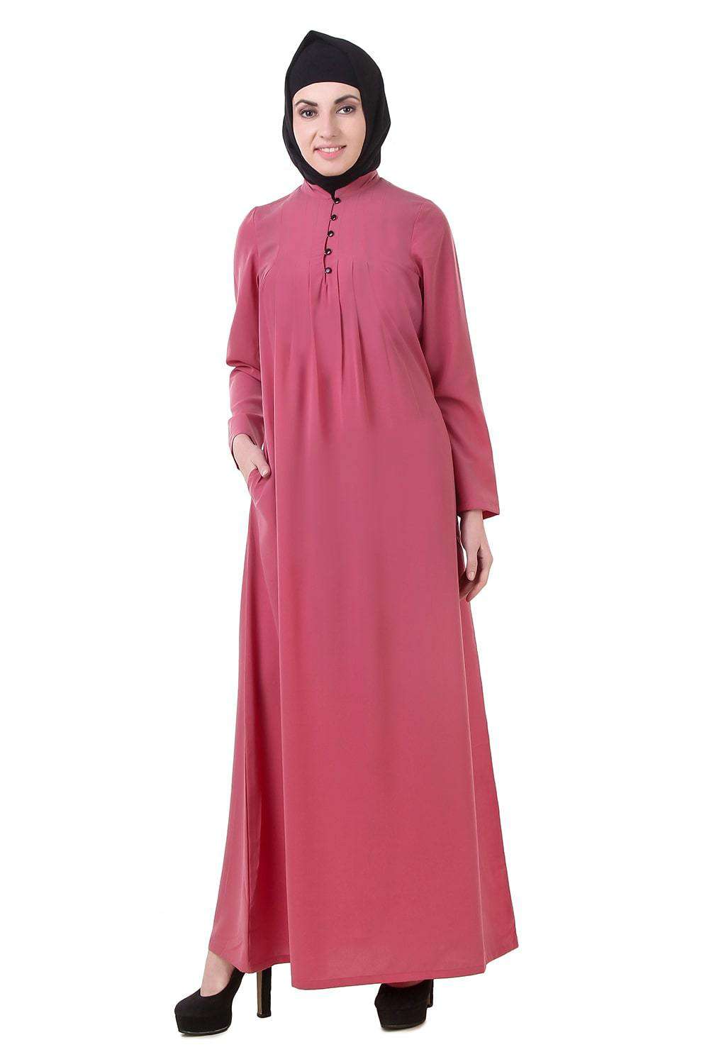Elegant Dusty Pink Crepe Abaya - Modest Islamic Dress for Women - Perfect for Prayer, Eid, and Special Occasions