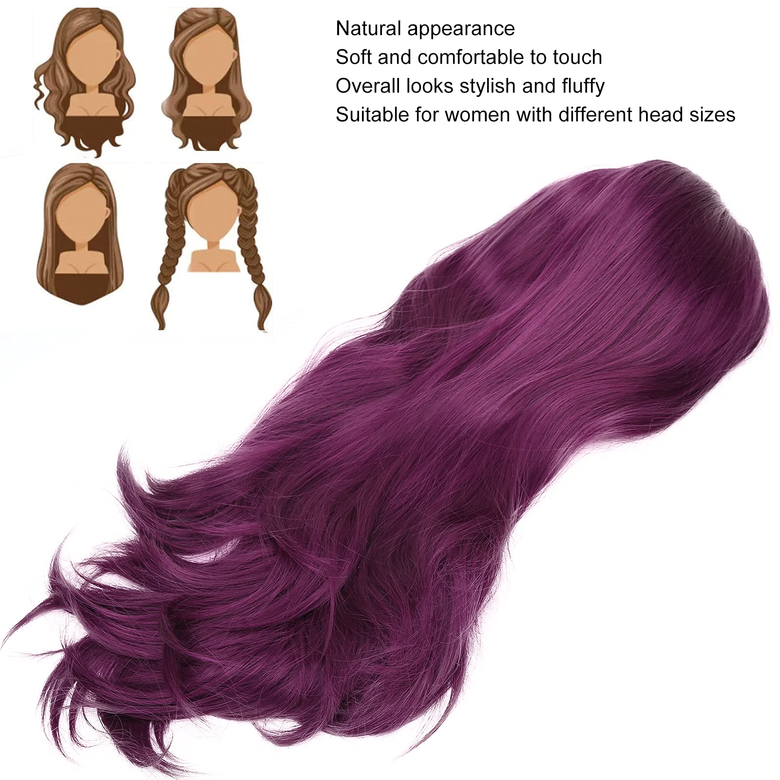High-Quality Heat Resistant Purple Cosplay Wig - Wavy Synthetic Fiber Wig with Mesh Cap for Anime, Halloween, Costume Parties & Daily Wear
