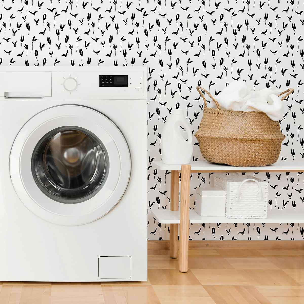 Black and White Floral Peel and Stick Removable Wallpaper - Self-Adhesive Decorative Wall Covering for Bedroom, Living Room, Office (1648) - Easy DIY Home Decor Upgrade