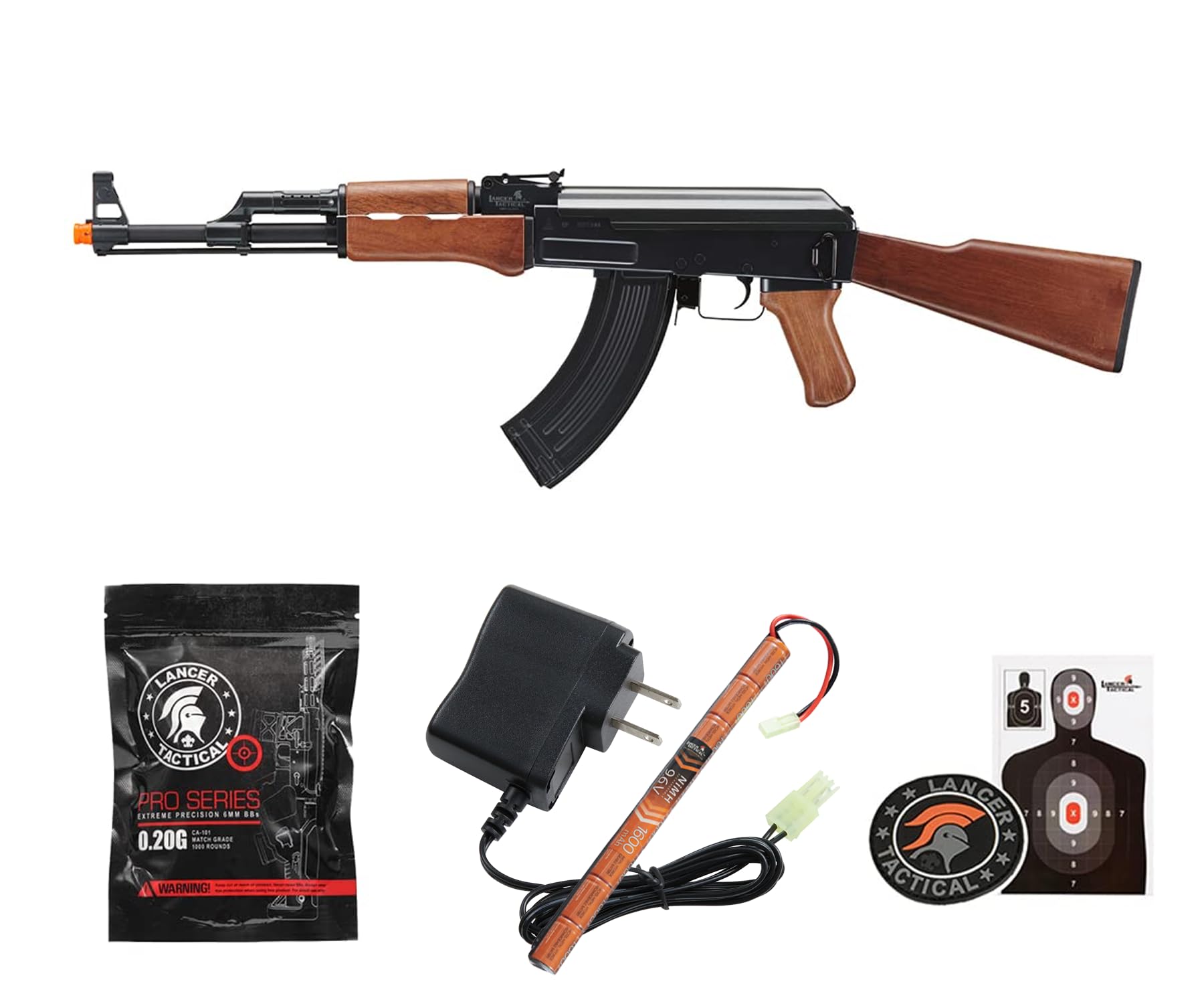 Lancer Tactical Gen 2 Full Metal AK-47 Airsoft AEG Rifle with Battery & Charger - 400 FPS High Power Electric Airsoft Gun - Wood Stock for Outdoor Airsoft Battles & Tactical Training (LT-728-G2)
