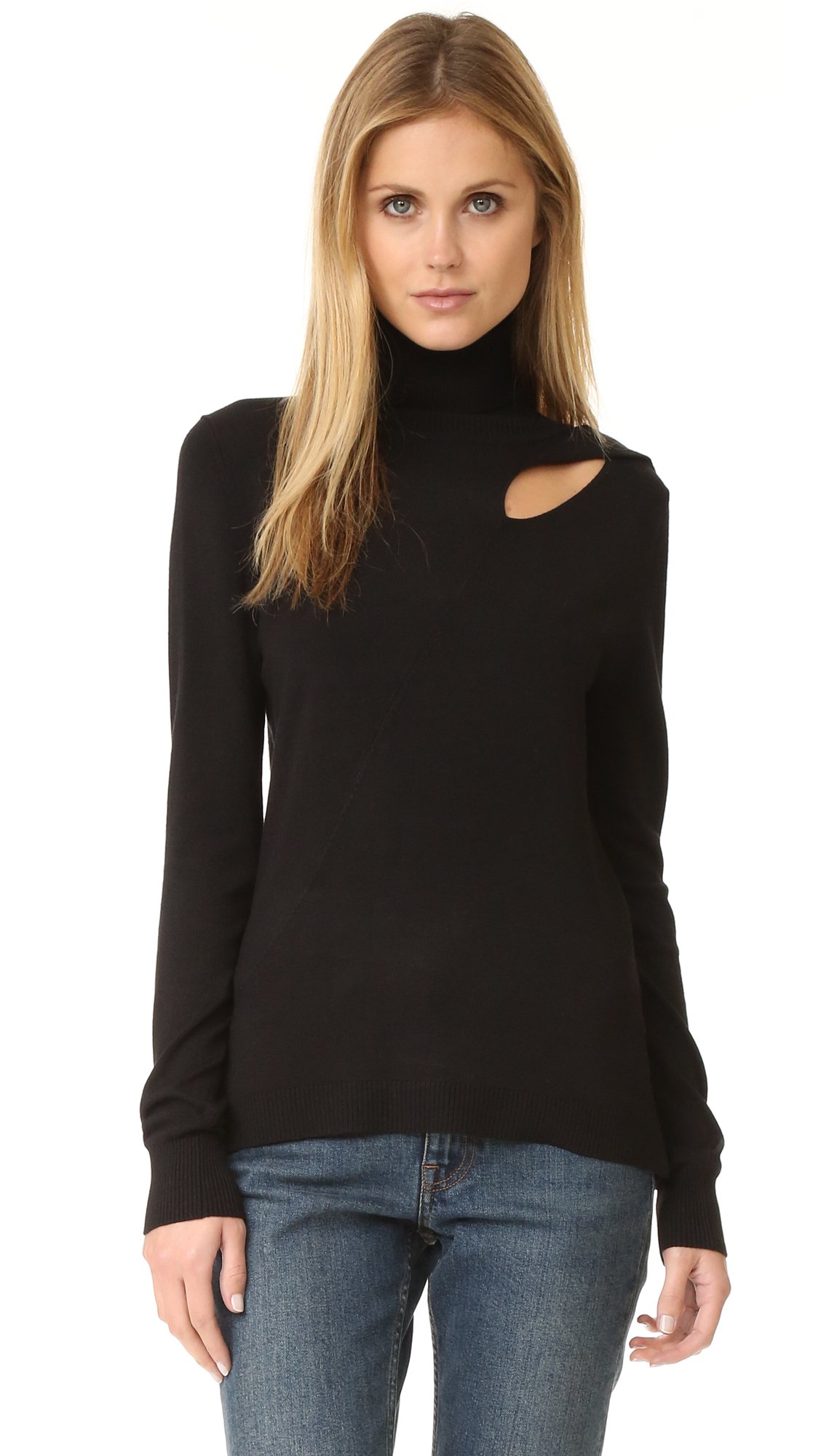 525 America Women's Cut Out Fine GG Turtle Neck Sweater - Soft Knit Pullover for Fall & Winter - Perfect for Office, Date Night and Casual Outfits
