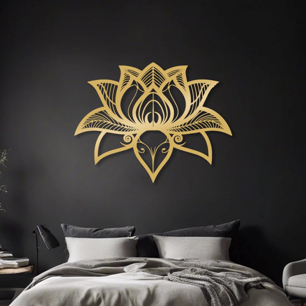 Idadey Mandala Metal Wall Art - Lotus Flower Meditation & Yoga Room Decor - Gold 24x18 Inch (60x46cm) - Housewarming Gift for Spiritual Home, Bedroom, Living Room, Office & Meditation Space