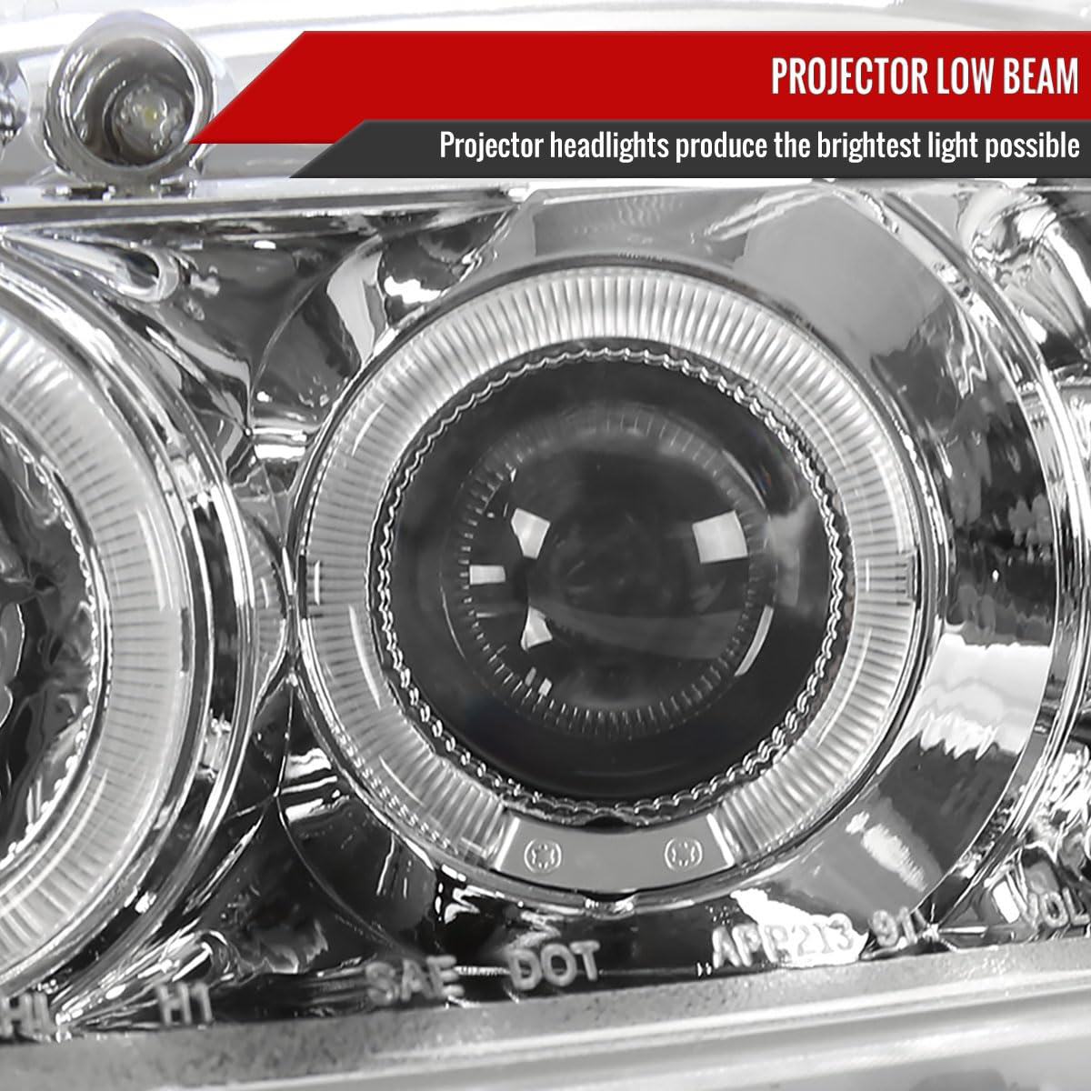 96-98 2/3/4Dr LED Halo Clear Projector Headlights - High Performance Replacement Headlamps with Bright Halo Rings for Enhanced Night Driving Safety