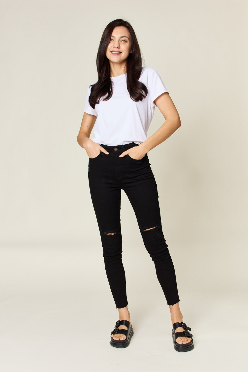 Judy Blue High Waist Skinny Jeans for Women - Tummy Control Stretch Denim with Distressed Details | Perfect for Casual Wear, Date Night & Everyday Outfits