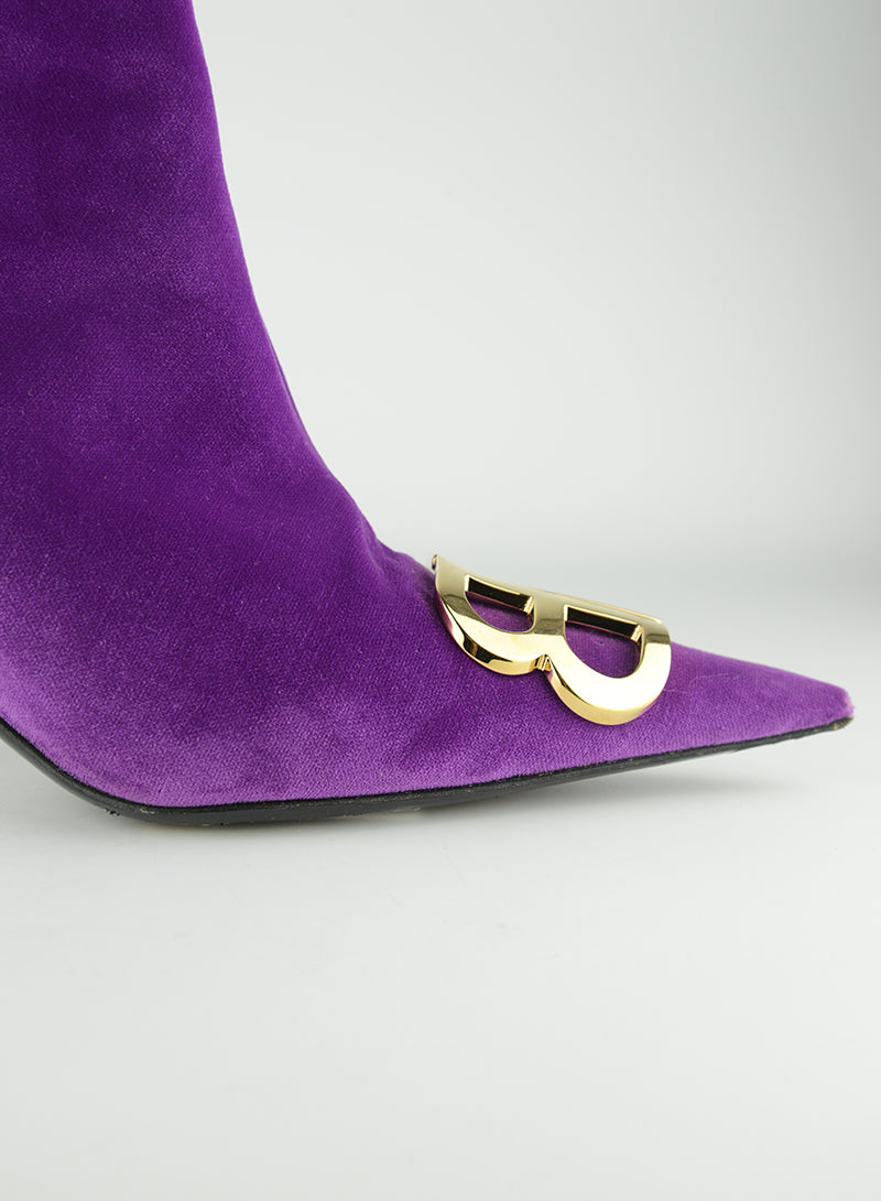 Balenciaga Purple Velvet Ankle Boots Women's Size 39 - Perfect for Evening Parties & Fall Fashion Outfits