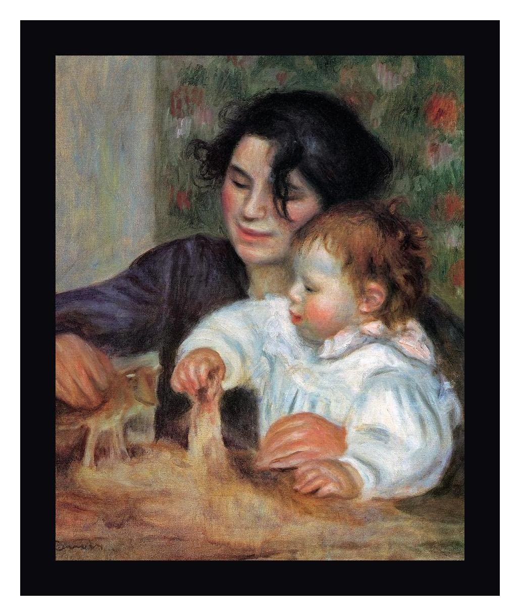 Gabrielle With Jean by Pierre-Auguste Renoir - 20x24 Inch Framed Canvas Art Print - Black Wood Frame - Ready to Hang Wall Decor - Perfect for Living Room, Bedroom & Office