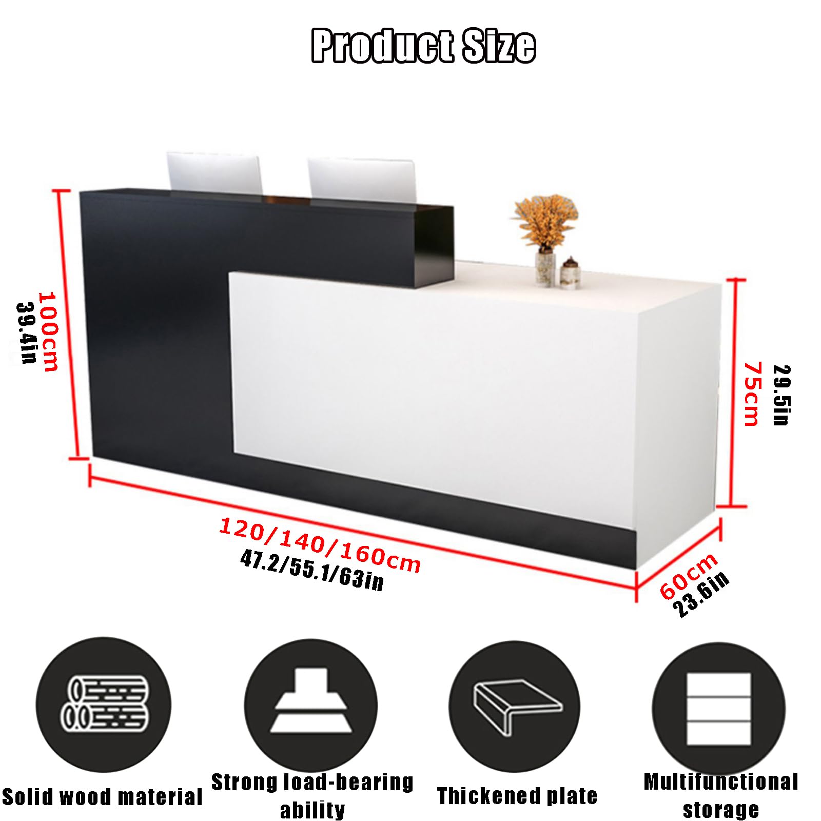 Modern Reception Counter Desk with Lockable Drawers - Wooden Office Desk for Checkout, Retail & Home Office - Perfect for Beauty Salons, Hotel Lobbies & Business Front Desks