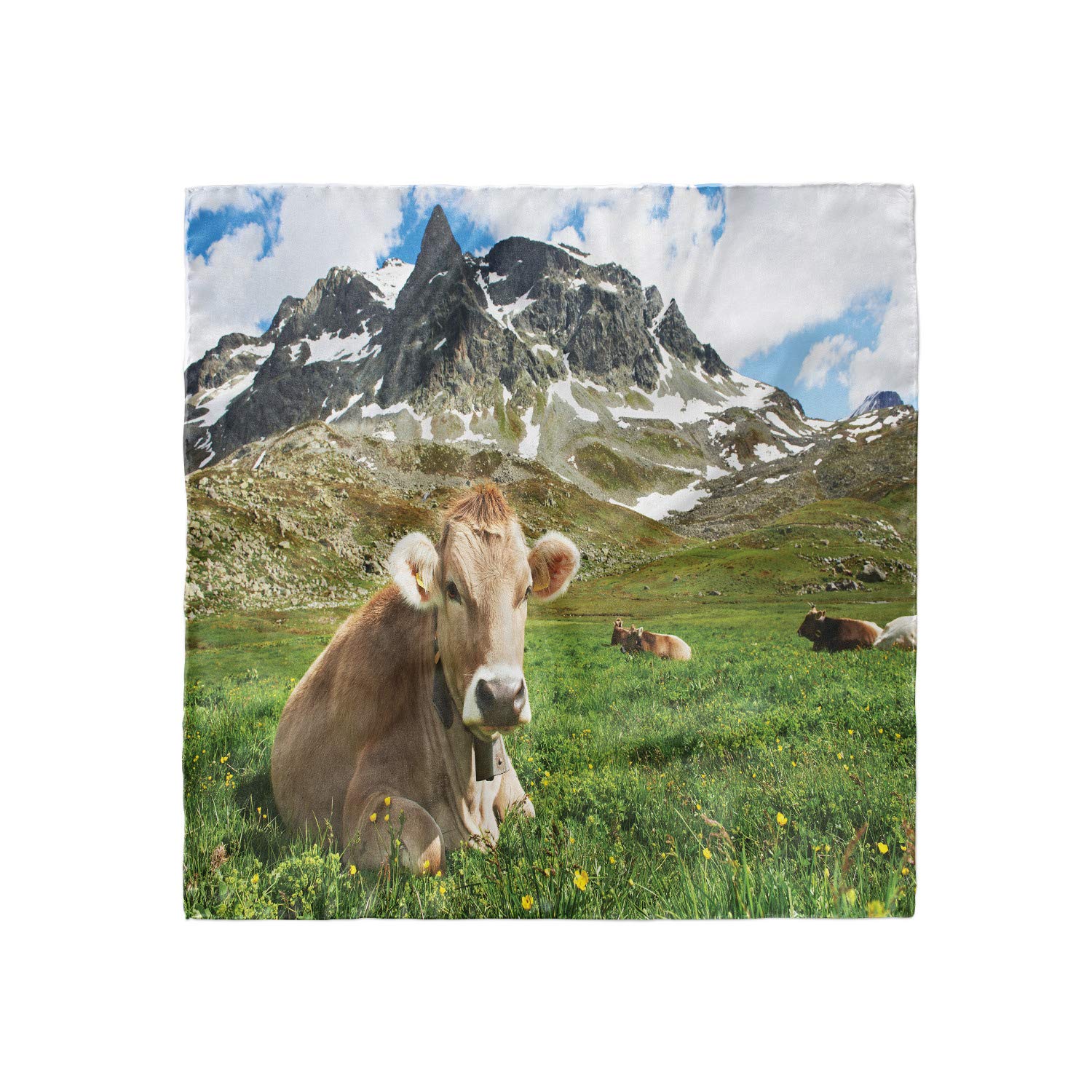 Ambesonne Cattle Head Scarf - Alpine Mountain Milk Cow Print Hair Wrap for Women | Fashionable Bandana for Outdoor Activities, Yoga & Travel Accessories
