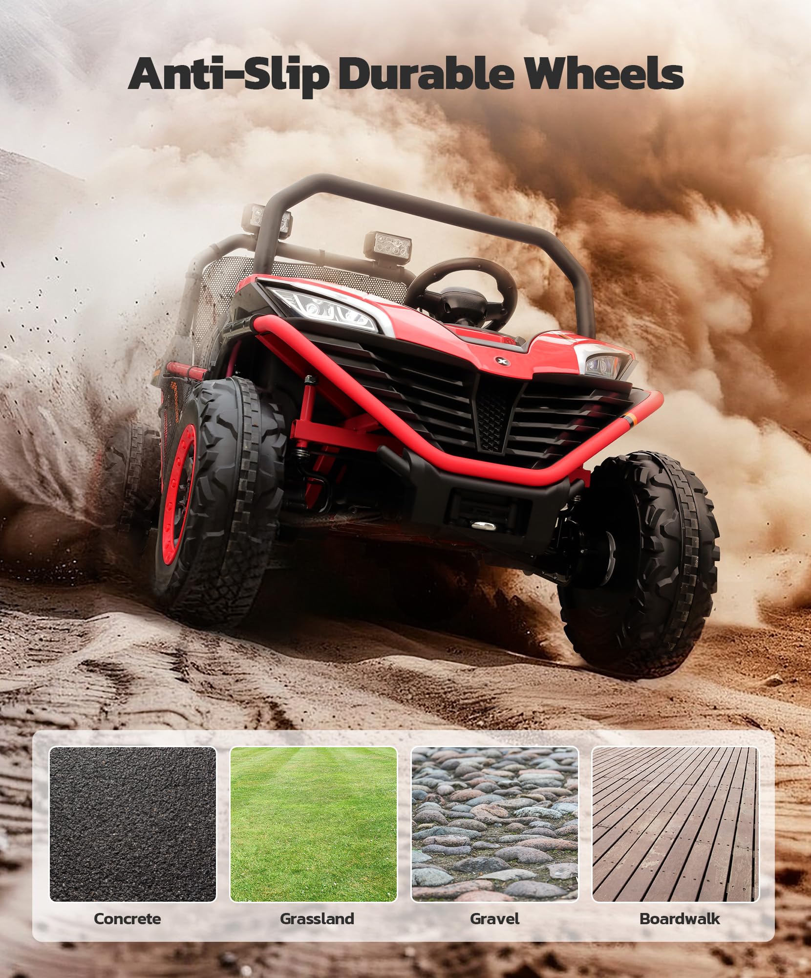 **ELEMARA 24V 2 Seater Kids Electric Ride-On Car - 10AH 4WD UTV Toy with Remote Control, Bluetooth, LED Lights, 3 Speeds & Music - Spring Suspension & Storage - Perfect for Ages 3-8 - Fire Red - Ideal for Outdoor Play, Birthday Gifts & Family Fun**