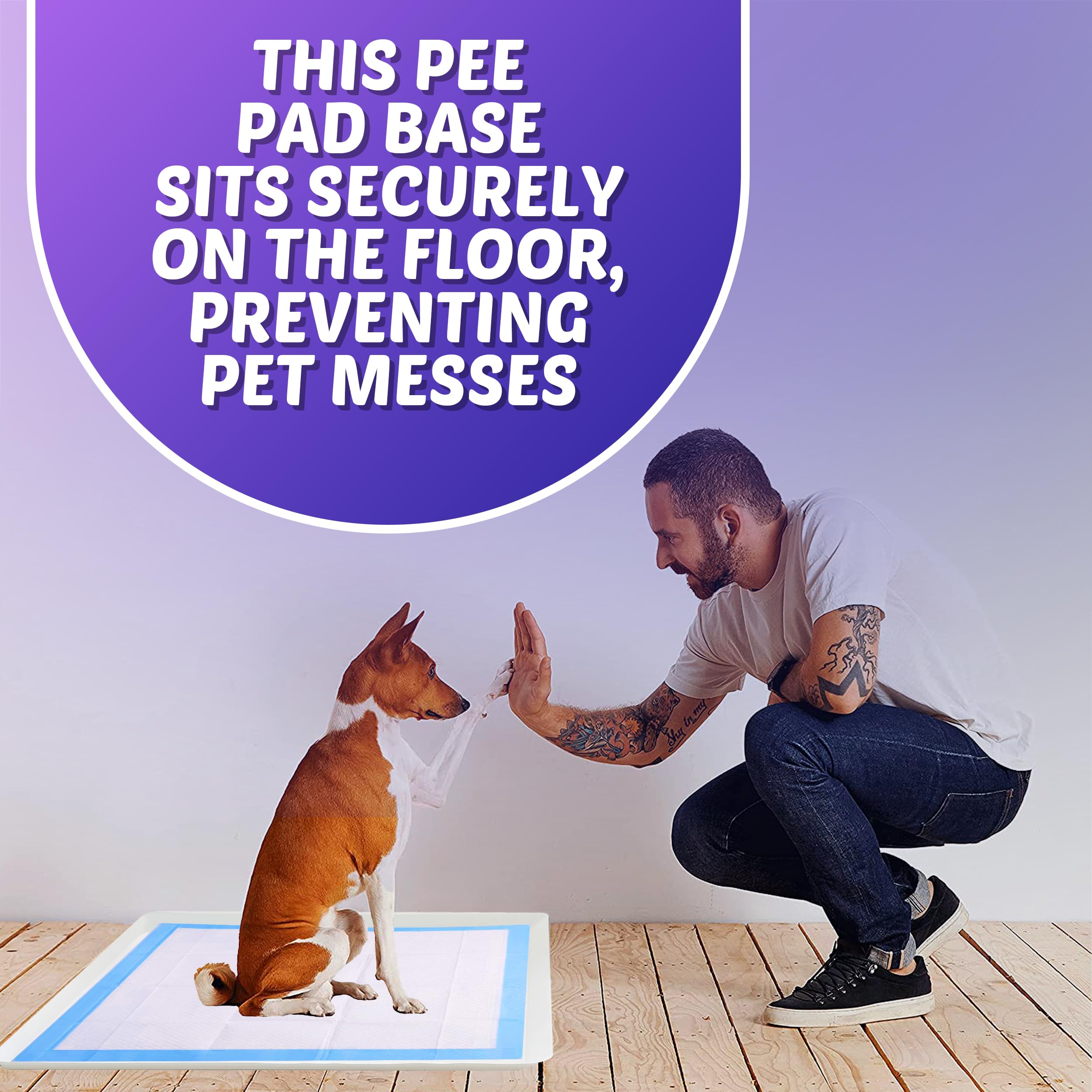 Skywin Dog Pad Holder Tray for 27.5 x 44 Inches Training Pads - White, Easy to Clean & Store, Non-Slip Silicone Wee Wee Pad Holder, No Spill Pee Pad Tray for Dogs - Perfect for Indoor Potty Training, Kennels & Small Spaces