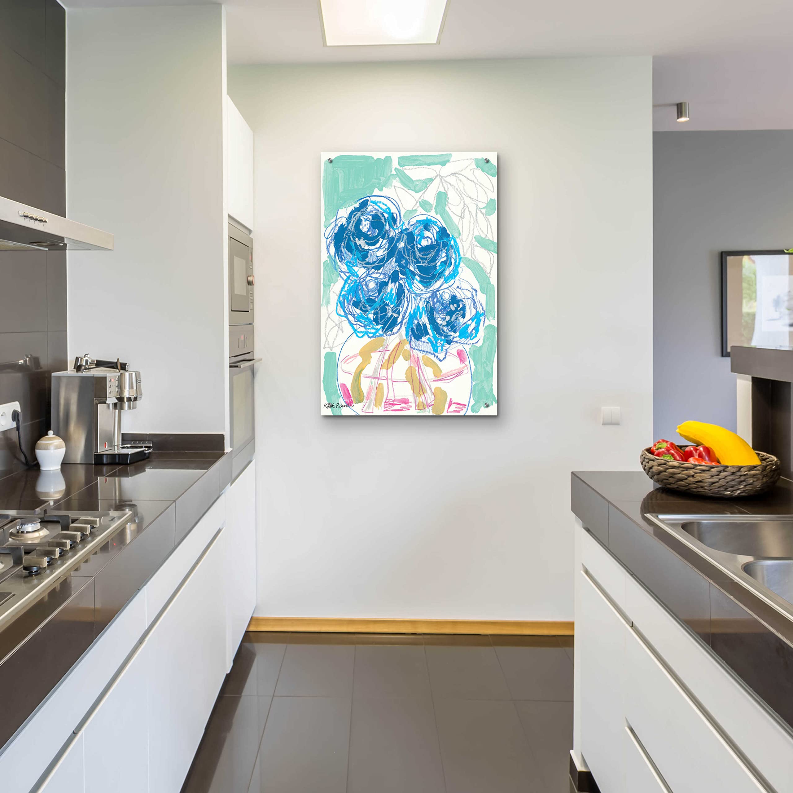 Kait Roberts 'Nightstand Blooms in Water' Acrylic Glass Wall Art - 24x36 Inches Modern Abstract Floral Painting - Perfect for Living Room, Bedroom & Office Decor