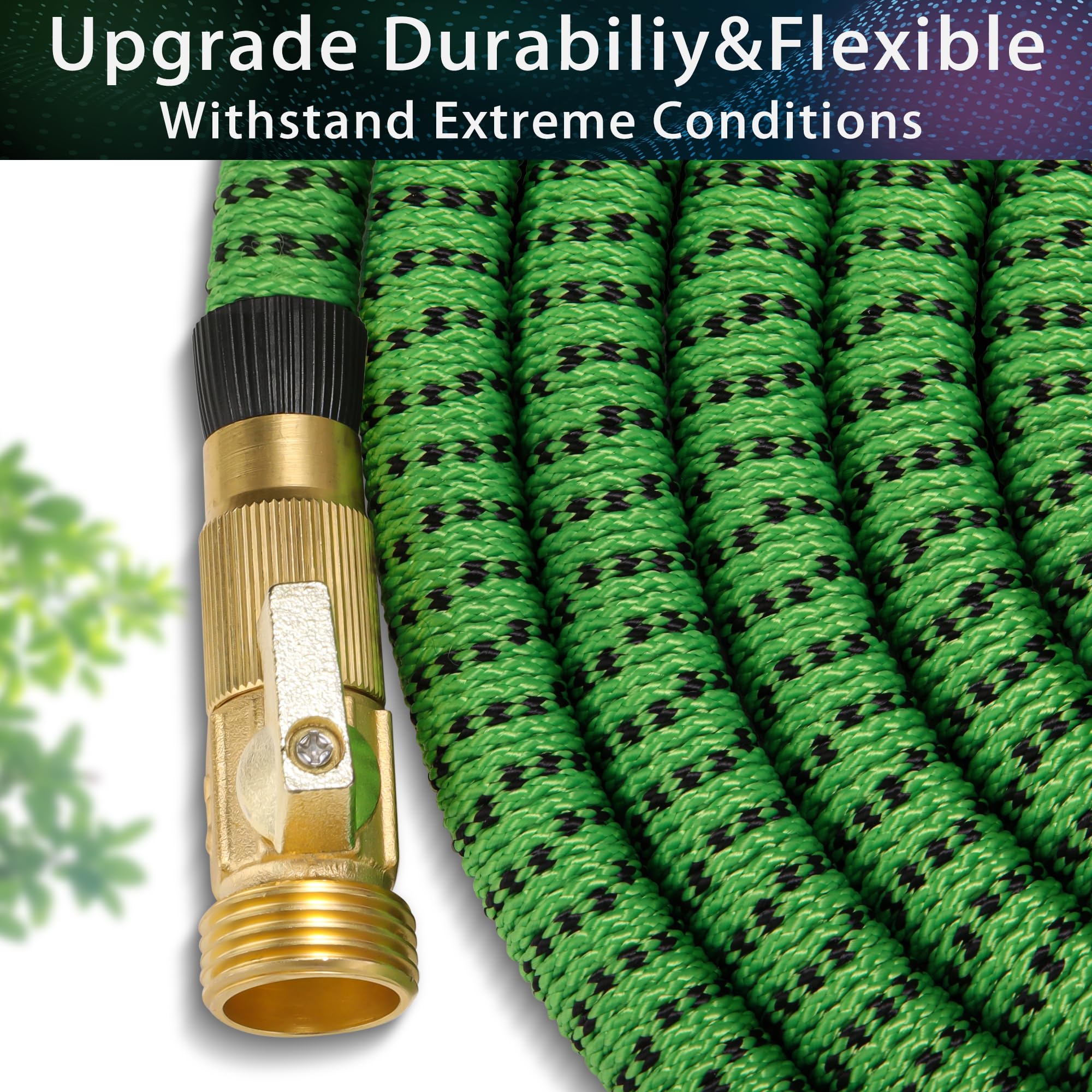 100ft Expandable Garden Hose - Lightweight, Ultra Flexible & Durable Kink-Free Expanding Water Hose for RV, Boat, Camping - Perfect for Outdoor Watering, Car Washing & Pet Cleaning (Green & Black)