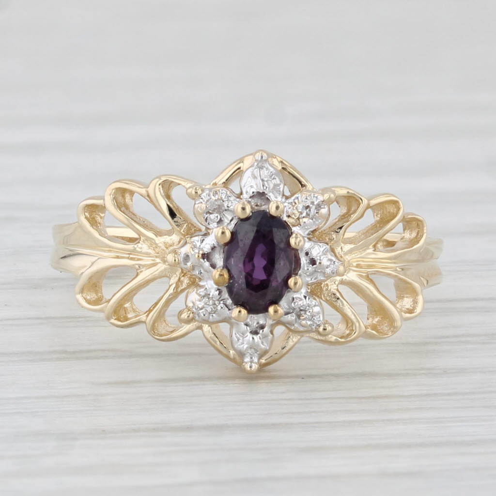 0.28ct Oval Ruby and Diamond Ring in 10k Yellow Gold - Size 6.25 | Elegant Engagement, Anniversary or Gift Jewelry for Women